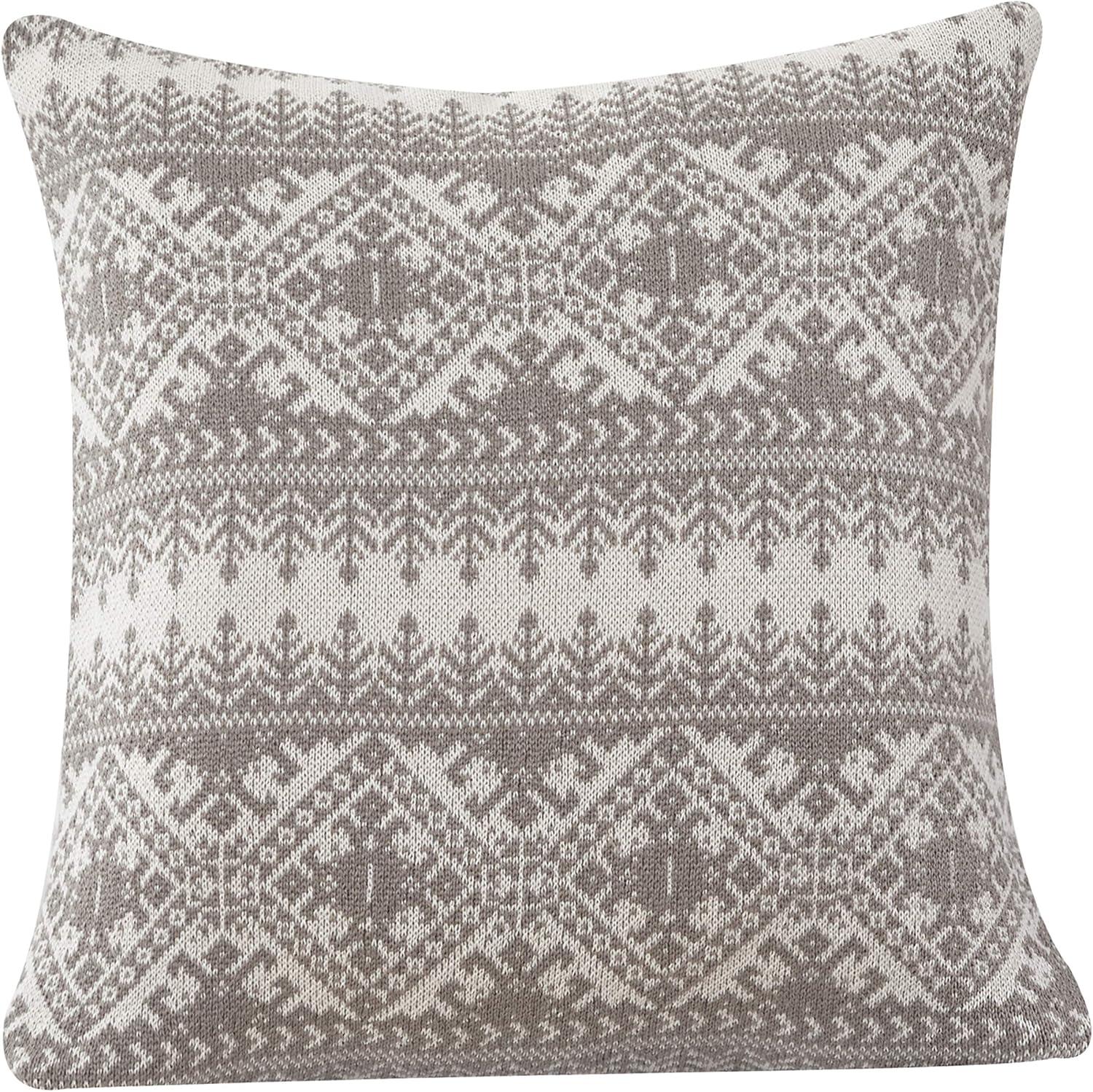 Taupe Fair Isle Knit Pattern Euro Sham, 26x26 Inch