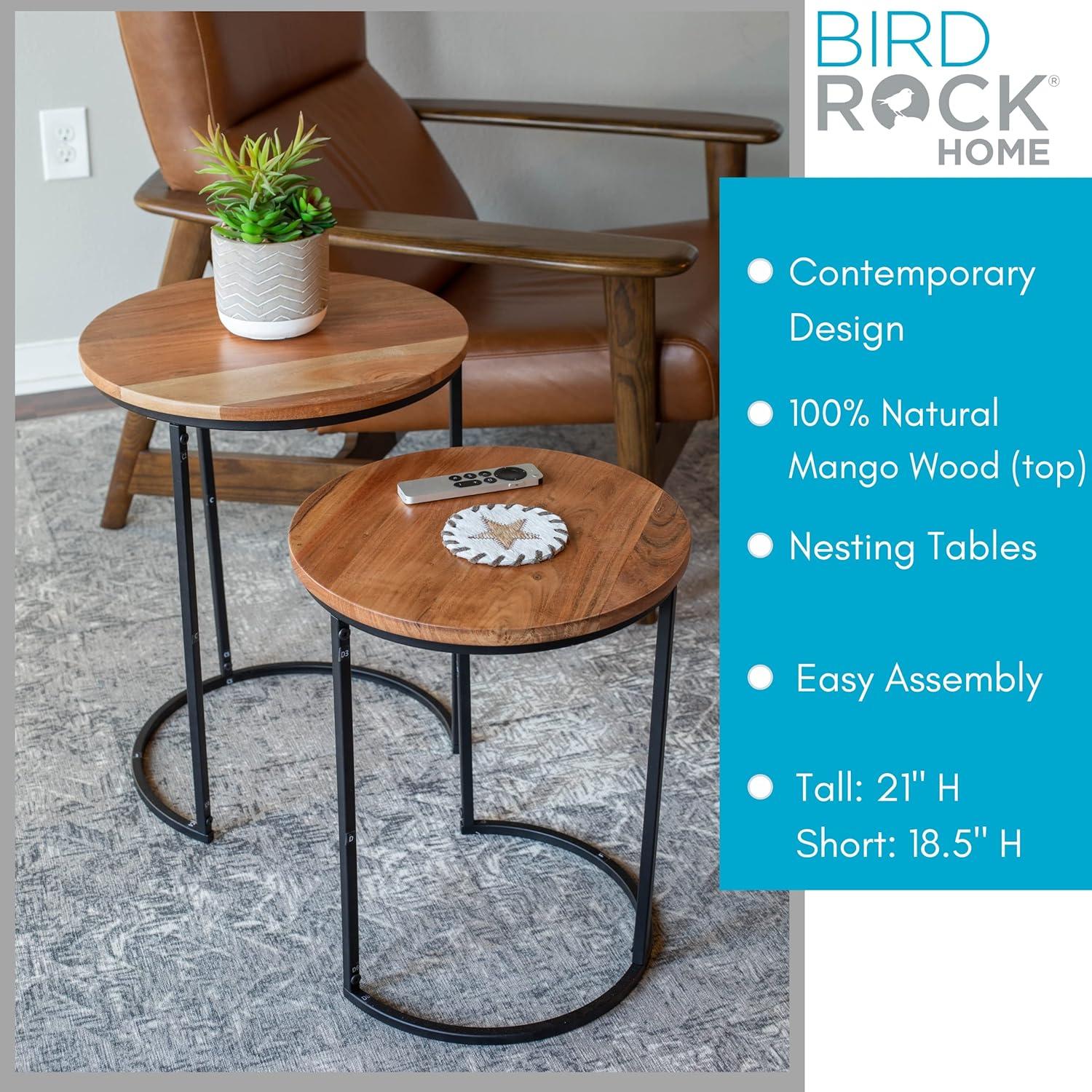 BIRDROCK HOME Wooden Nesting Side Tables - Mid Century Modern Stackable Coffee Table - Space-Saving Wooden End Table for Living Room, Bedroom, Centerpiece, Office, Balcony - Natural Mango Wood - 2 Set