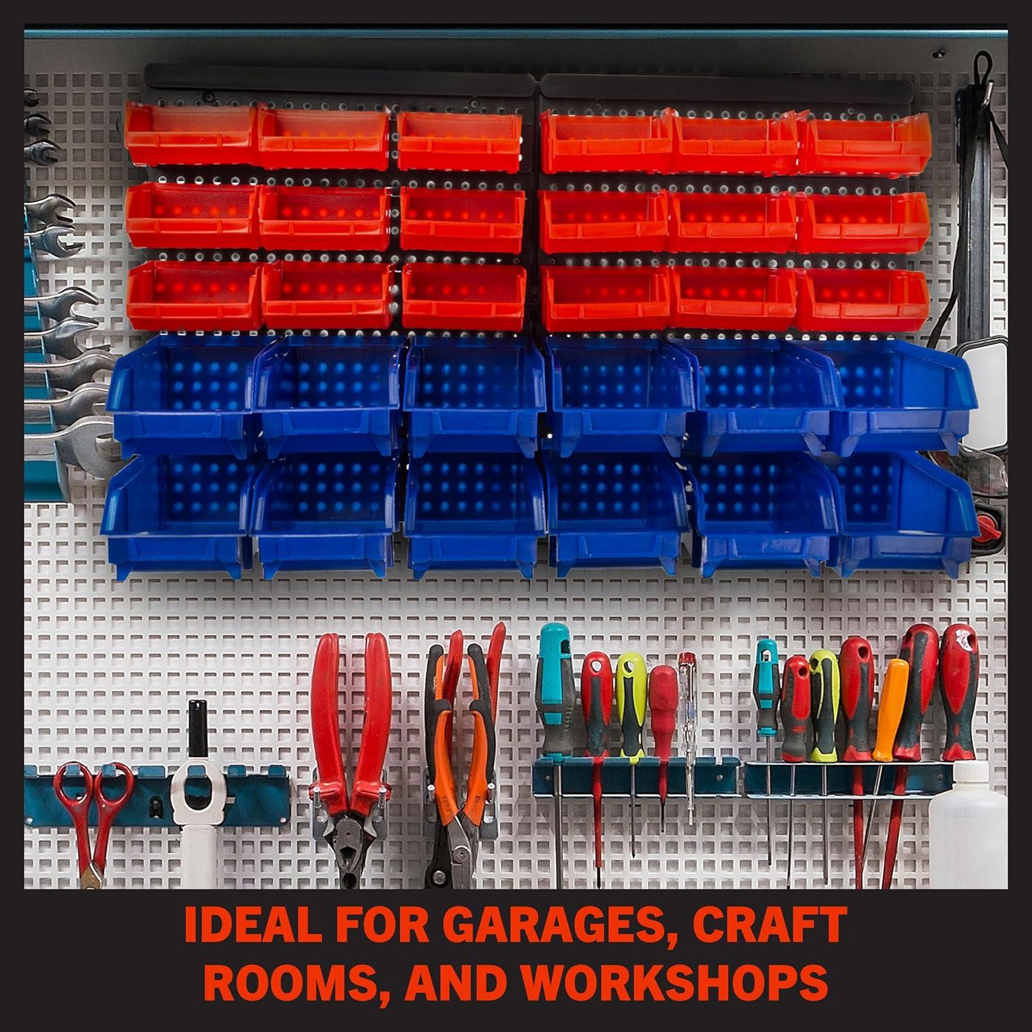 Stalwart Wall-Mounted Garage Storage Bins for Garage Organization, Craft Supply Storage, Tool Box Organizer