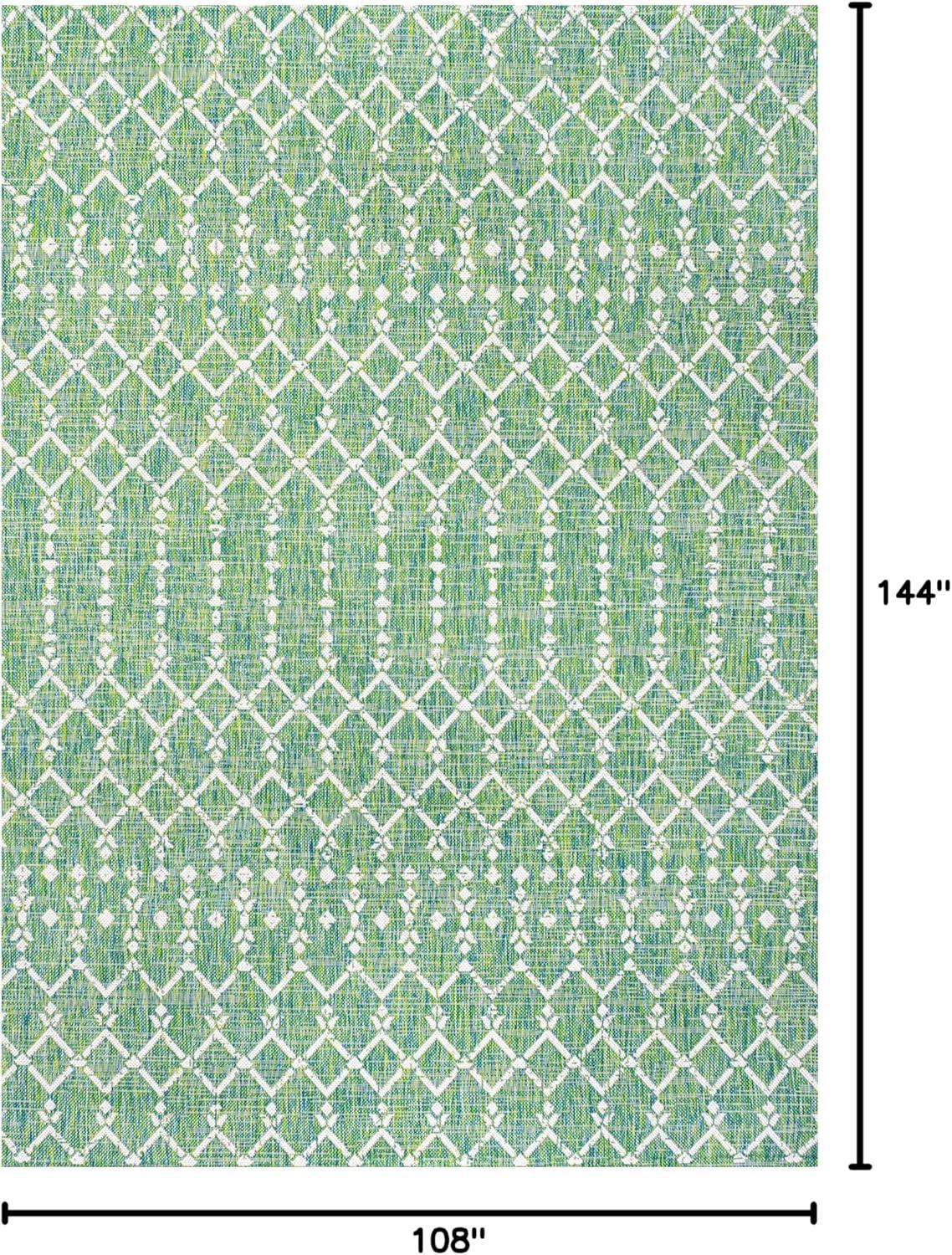 9' x 12' Ourika Moroccan Geometric Textured Weave Indoor/Outdoor Area Rug, Green/Cream - JONATHAN Y