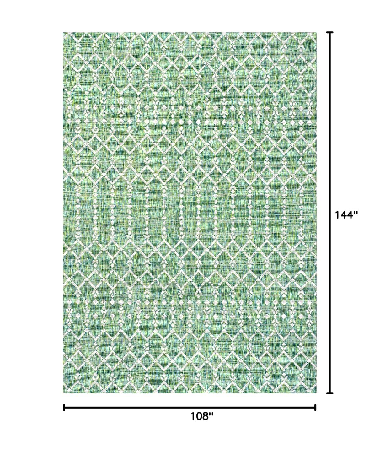 9' x 12' Ourika Moroccan Geometric Textured Weave Indoor/Outdoor Area Rug, Green/Cream - JONATHAN Y