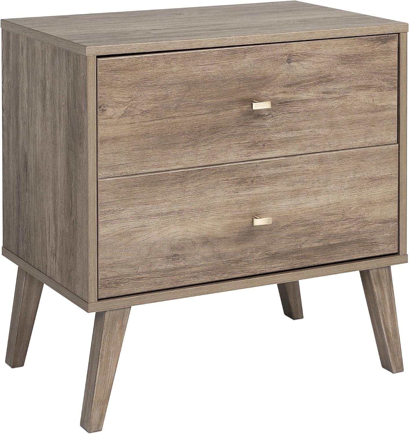 Mid Century Modern 2 Drawer Wide Nightstand  - Prepac