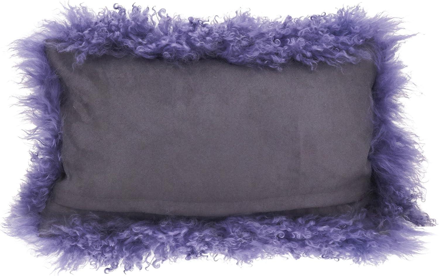 SARO  12 x 20 in. Wool Mongolian Lamb Fur Throw Pillow - Violet