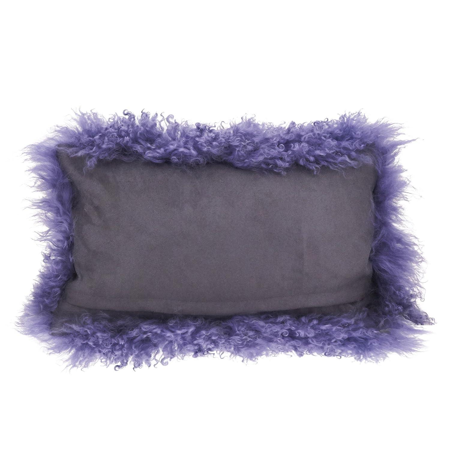 SARO  12 x 20 in. Wool Mongolian Lamb Fur Throw Pillow - Violet