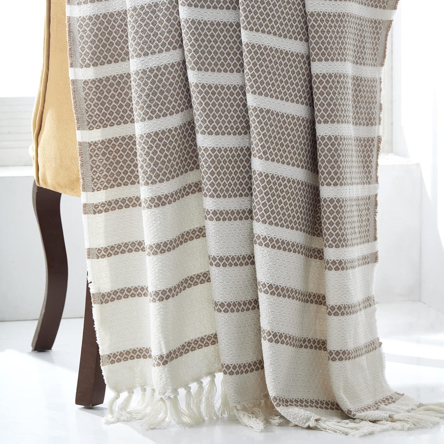 Modern Threads 100% Recycled Cotton, 60 x 70, Hilo, Throw Blanket, Khaki