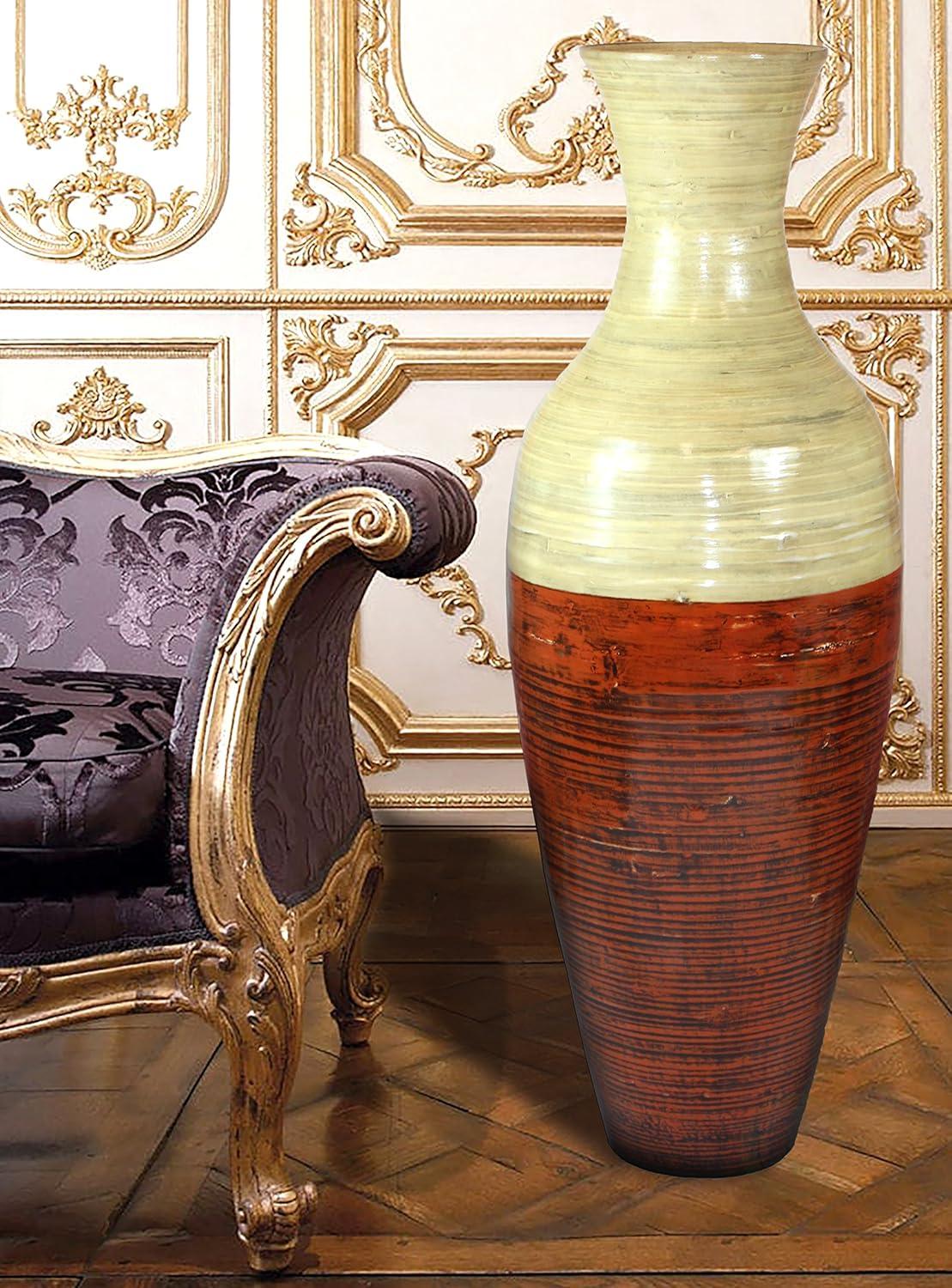 Uniquewise 43-Inch-Tall Vase, Large Floor Vase, Flower Holder, Living Room Entryway Dining Room, Red and Natural Color vase