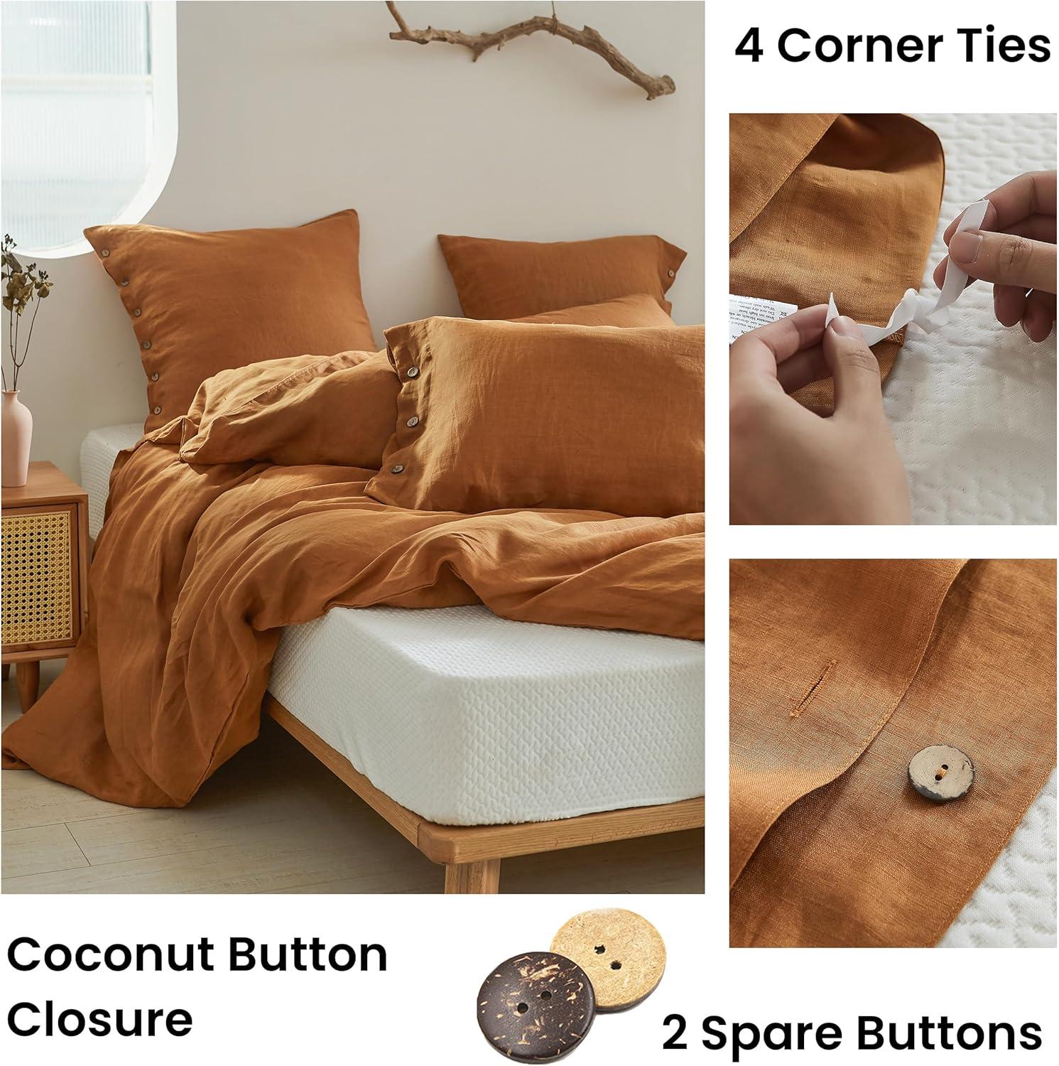 Simple&Opulence 100% Linen Duvet Cover Set with Washed-French Flax-2 Pieces Solid Color Basic Style Bedding Set-Breathable Soft Comforter Cover with 1 Pillowsham(Twin,Linen)