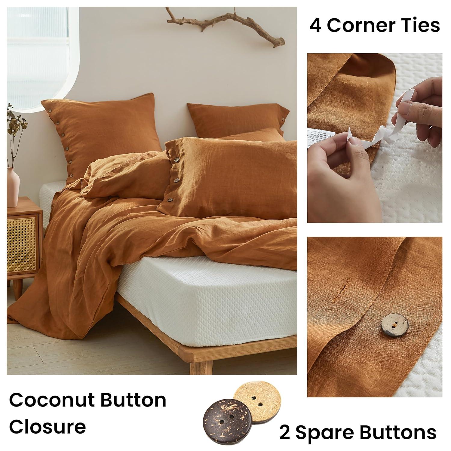 Simple&Opulence 100% Linen Duvet Cover Set with Washed-French Flax-2 Pieces Solid Color Basic Style Bedding Set-Breathable Soft Comforter Cover with 1 Pillowsham(Twin,Linen)