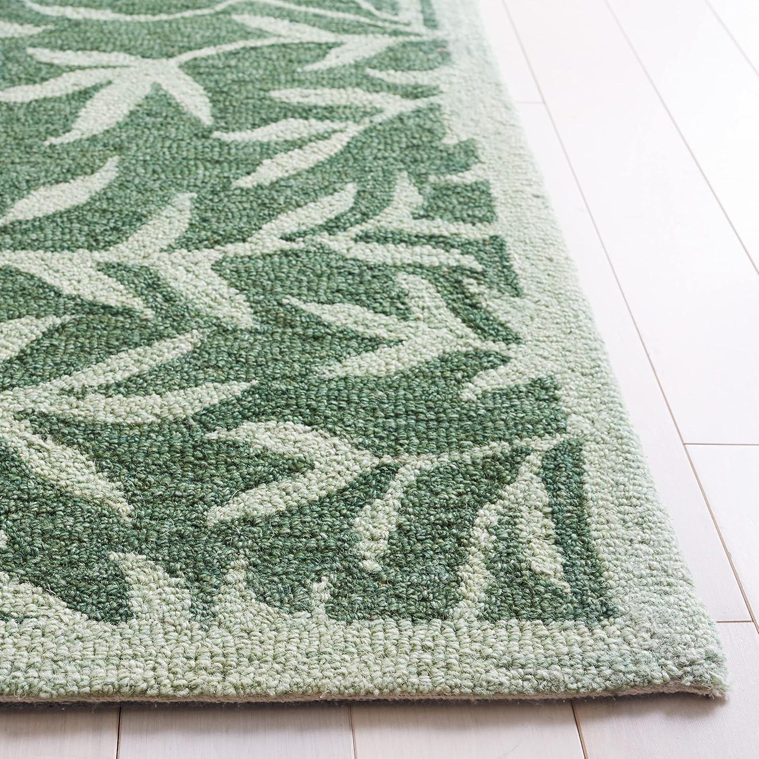 Green Hand-Tufted Wool 6' Square Area Rug