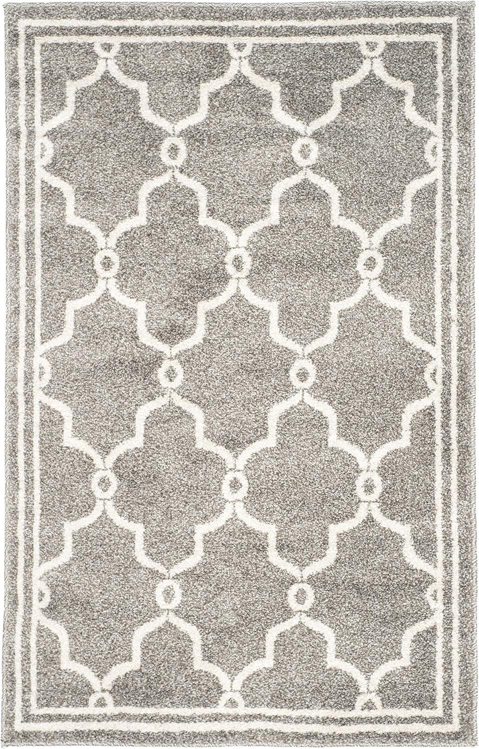 Square Gray Easy-Care Synthetic Spot-Resistant Rug