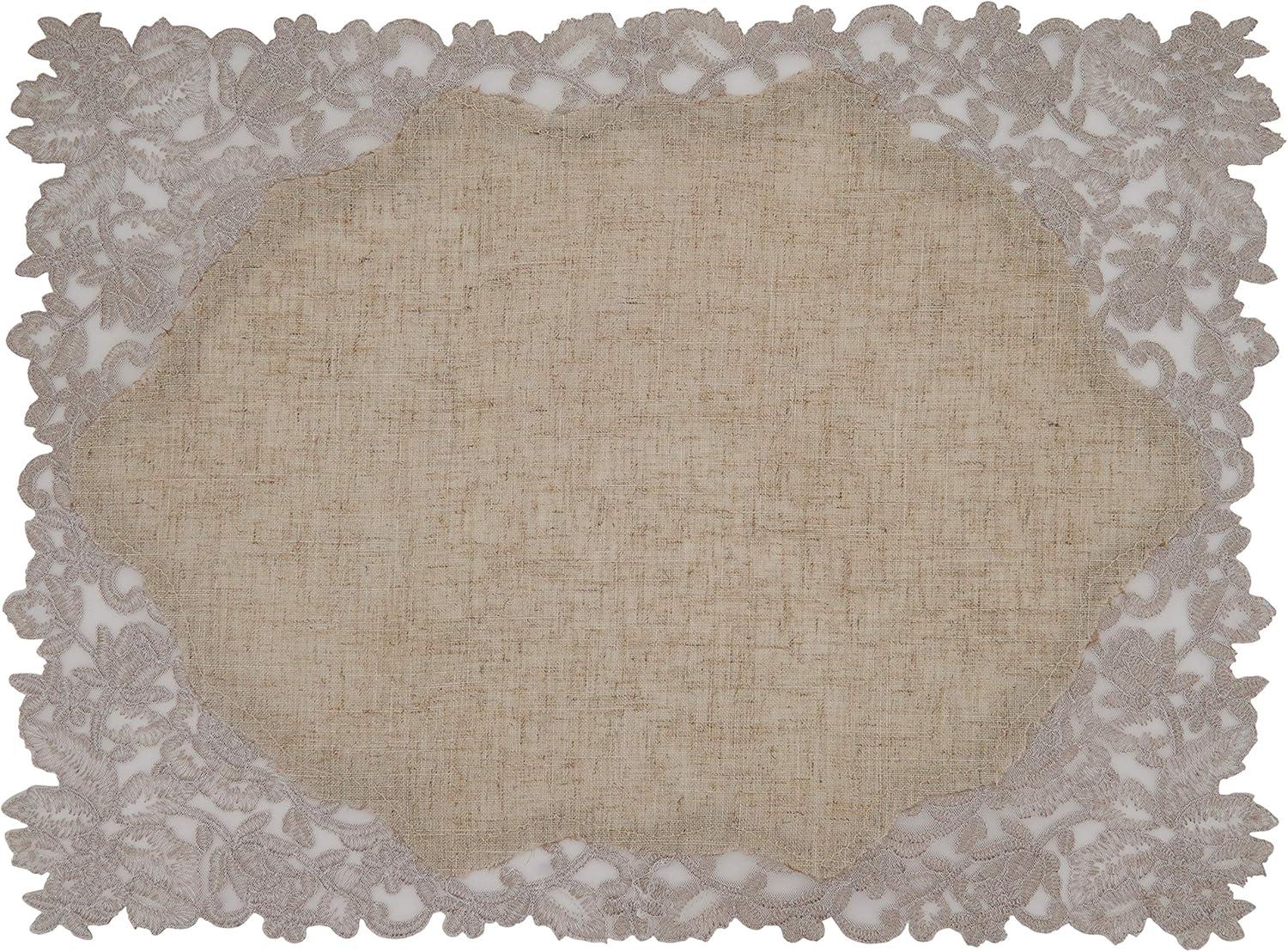 Saro Lifestyle Embroidered Design Lace Napkin and Placemat Set -  ( 1 placemat and 1 napkin)