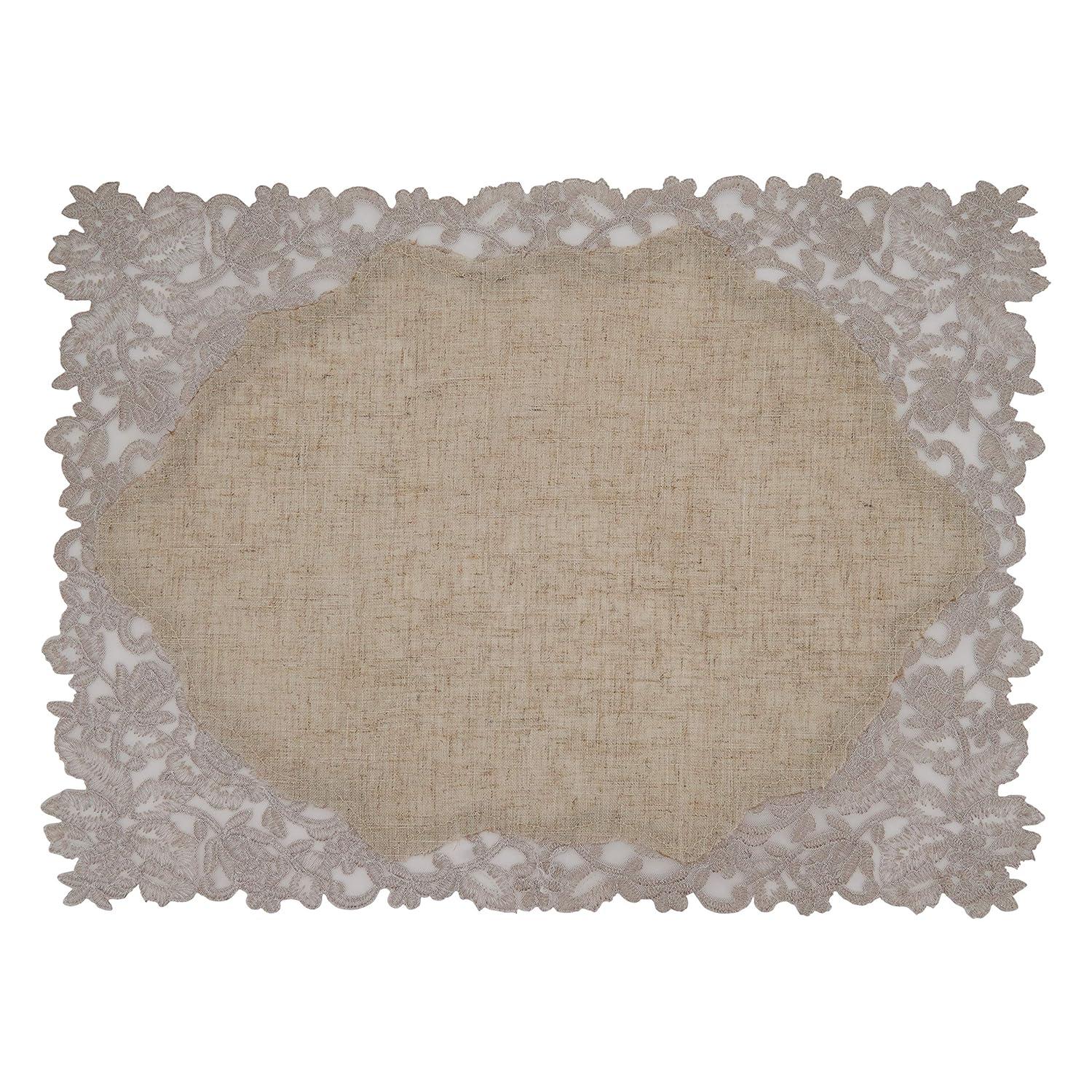 Saro Lifestyle Embroidered Design Lace Napkin and Placemat Set -  ( 1 placemat and 1 napkin)