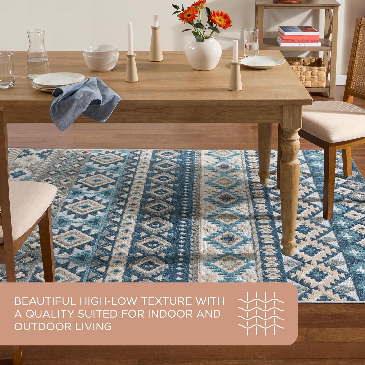 TOWN & COUNTRY EVERYDAY Dahlia Southwestern Stripe Outdoor Rug Blue Multi