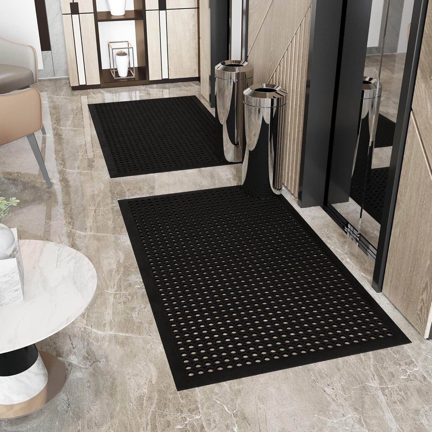 Ottomanson Heavy Duty Rubber Anti-Fatigue Commercial Floor Mat 36" x 60" Indoor Outdoor Non-Slip for Kitchen Garage