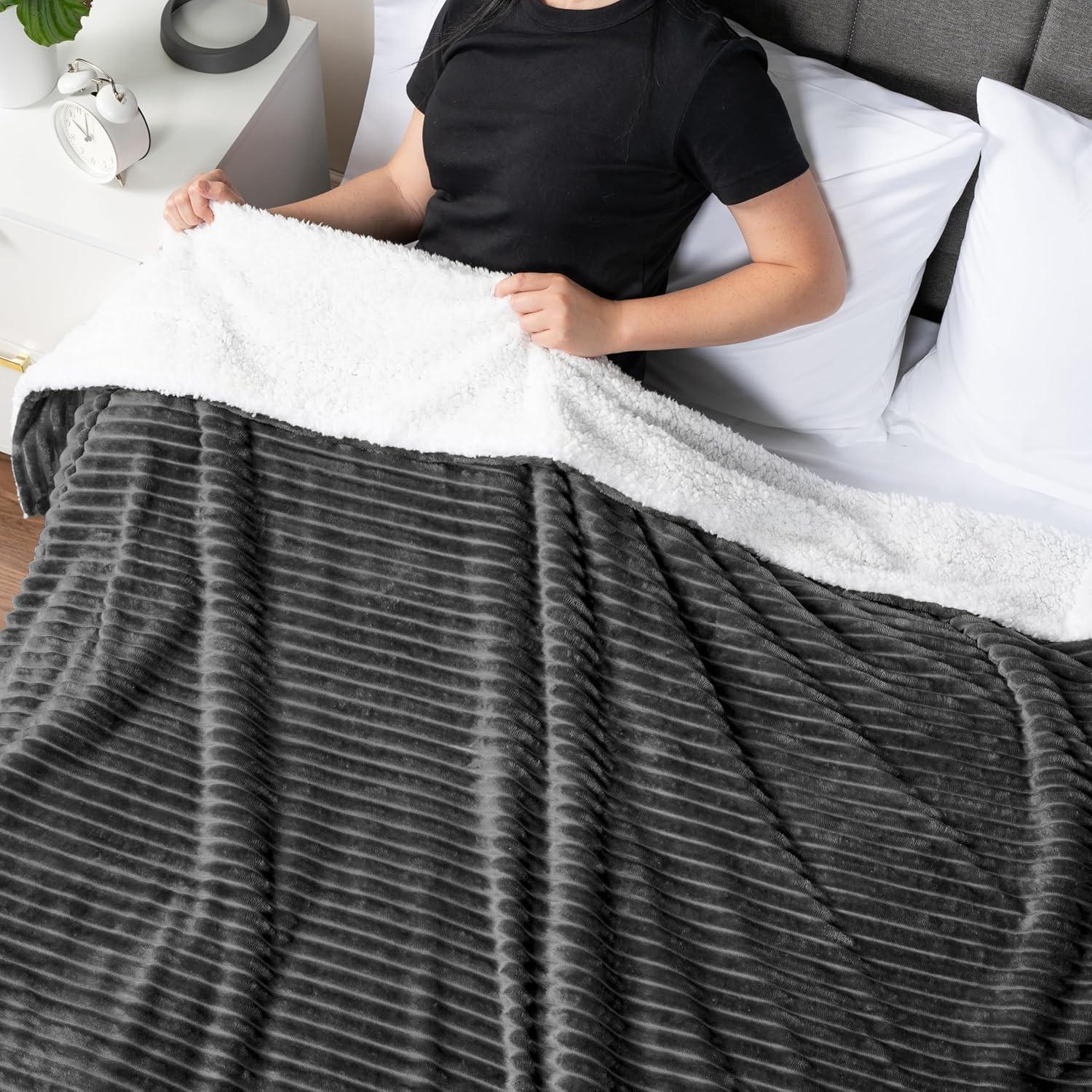 PAVILIA Soft Thick Fleece Flannel Ribbed Striped Throw Blanket, Luxury Fuzzy Plush Warm Cozy for Sofa Couch Bed