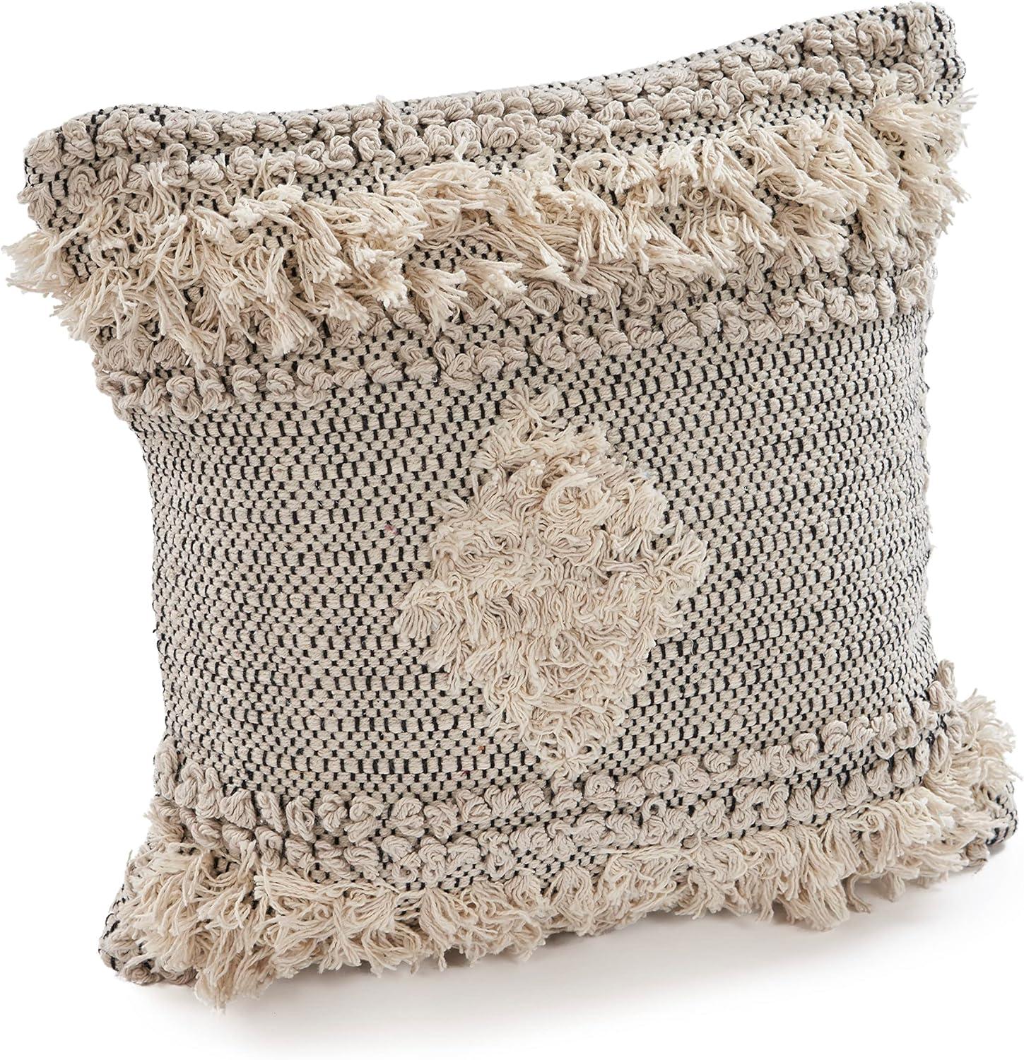 Ox Bay 20" x 20" Hand-Woven Gray/ White Geometric Organic Cotton Pillow Cover