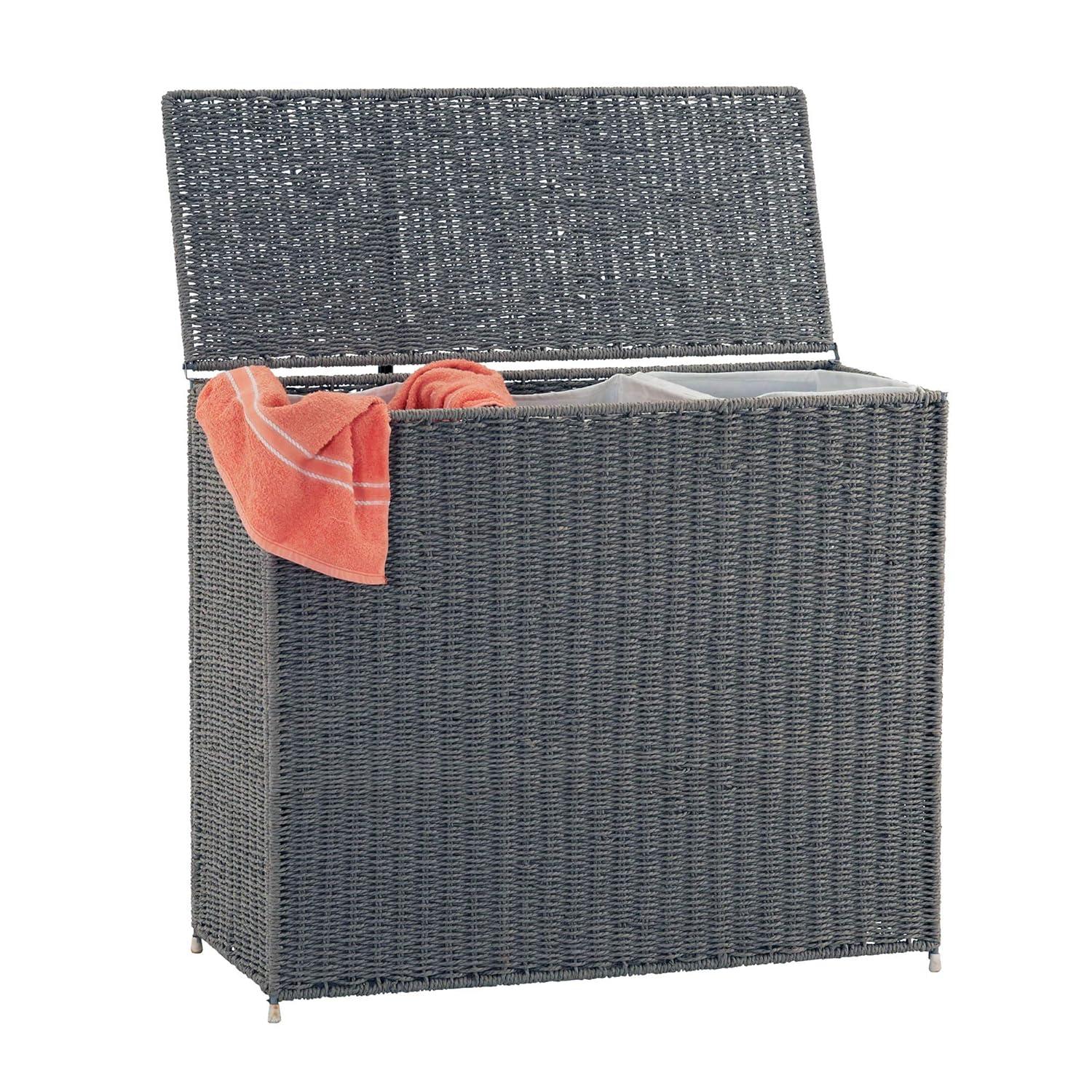 3 Compartment Laundry Sorter, Wicker Laundry Sorter, Gray