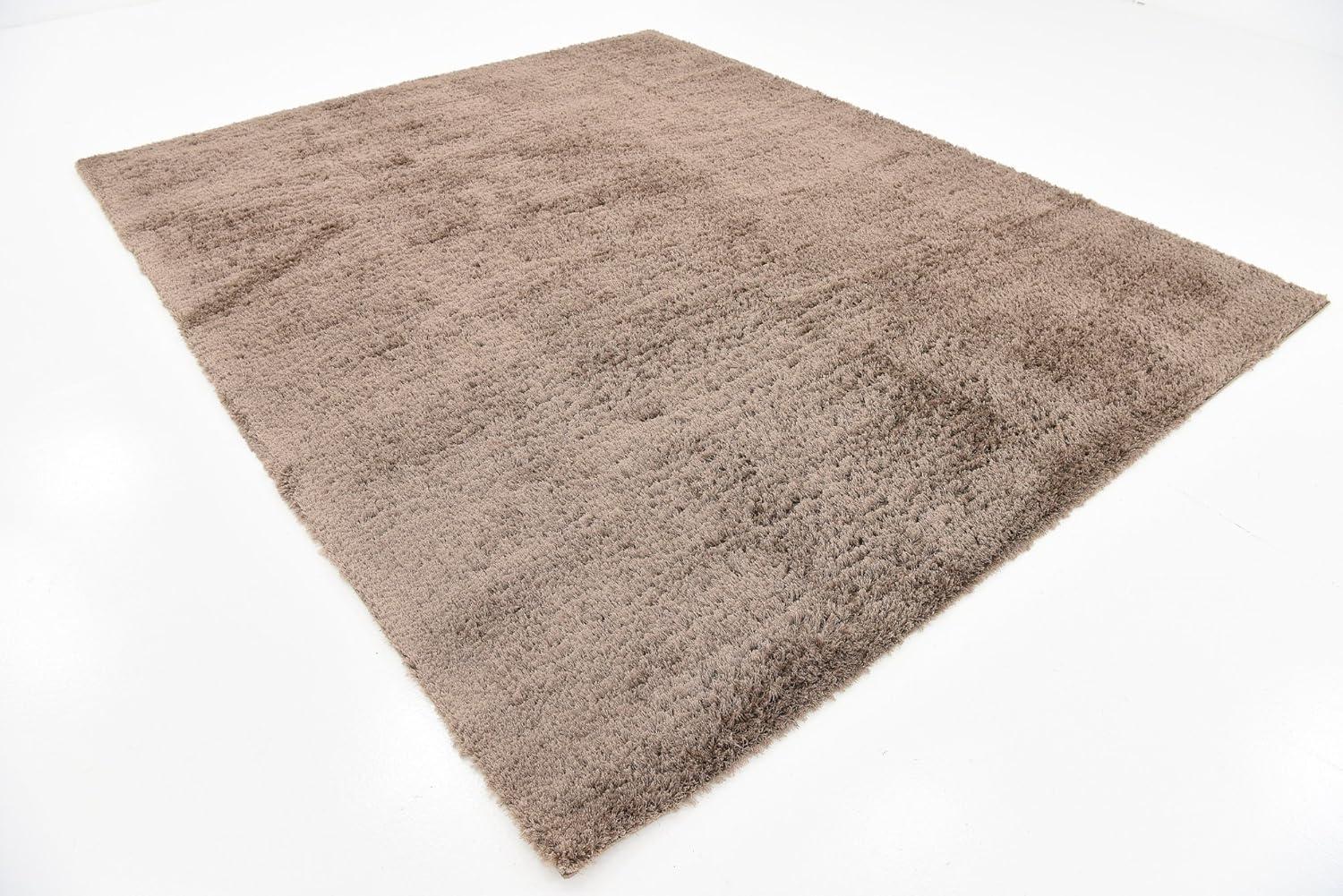 Unique Loom Studio Solid Shag Collection Area Rug - Sky (8' x 10' Rectangle Brown)