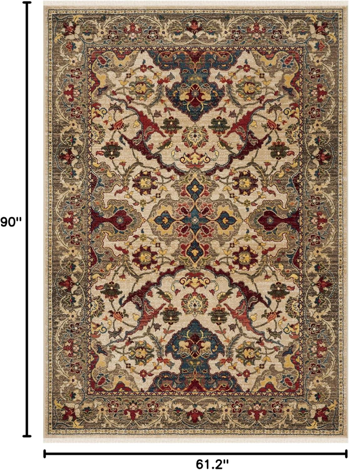 Ivory and Taupe Floral Synthetic Low Pile Area Rug