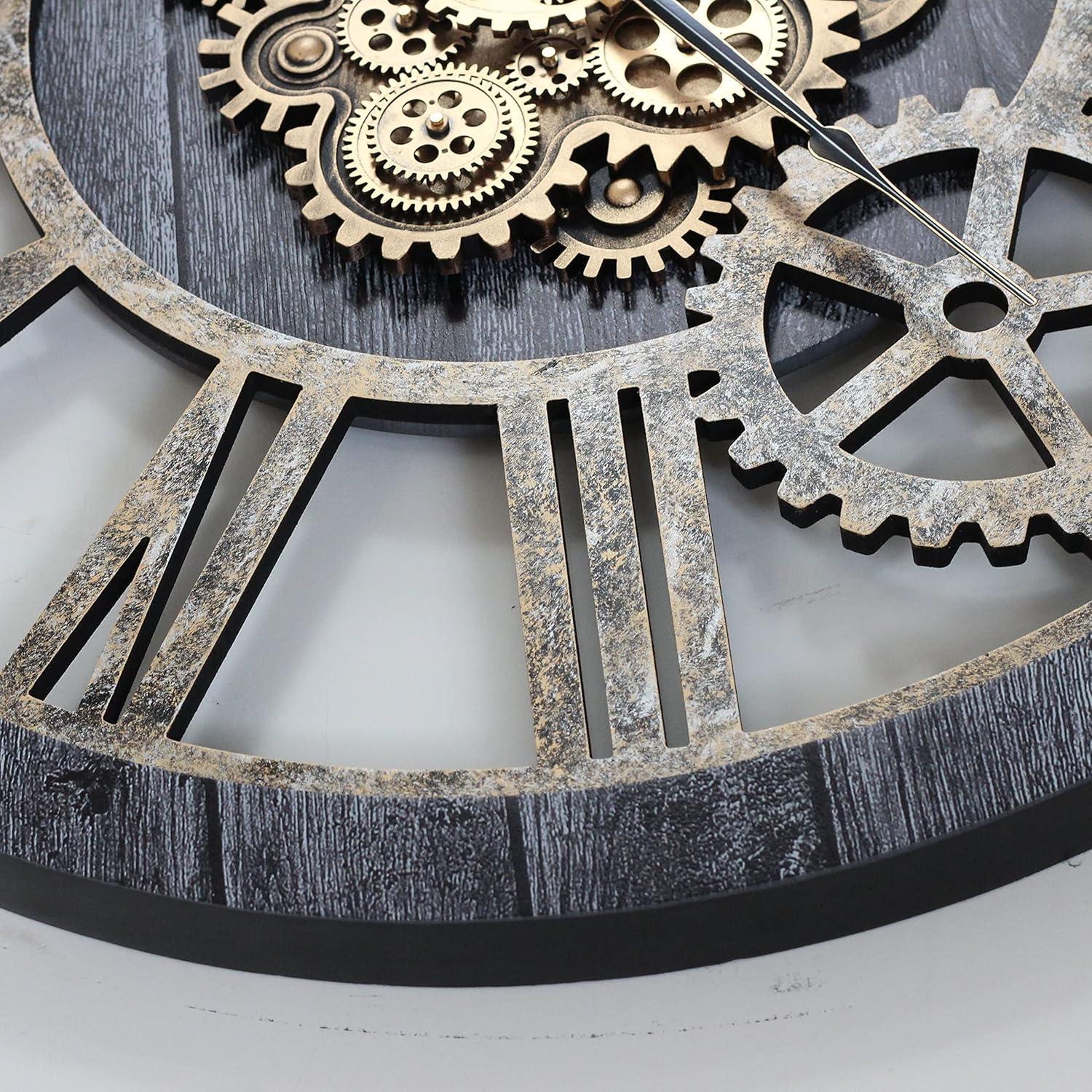 The Gears Clock Wall Clock 36" Round Oversized for Living Room decor with Real Moving Gears America Collection