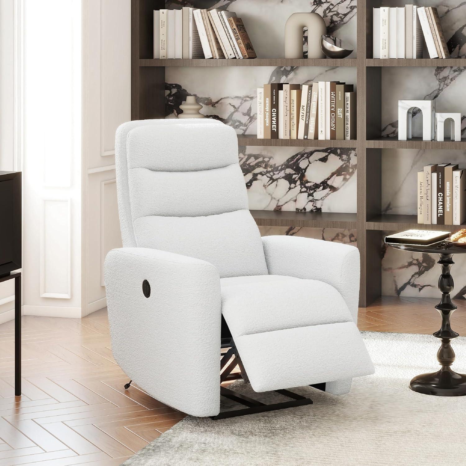 Jennifer Taylor Home Bloomy 32" Power Recliner High-Back Nursery Lounge Chair, Chiffon White Boucle