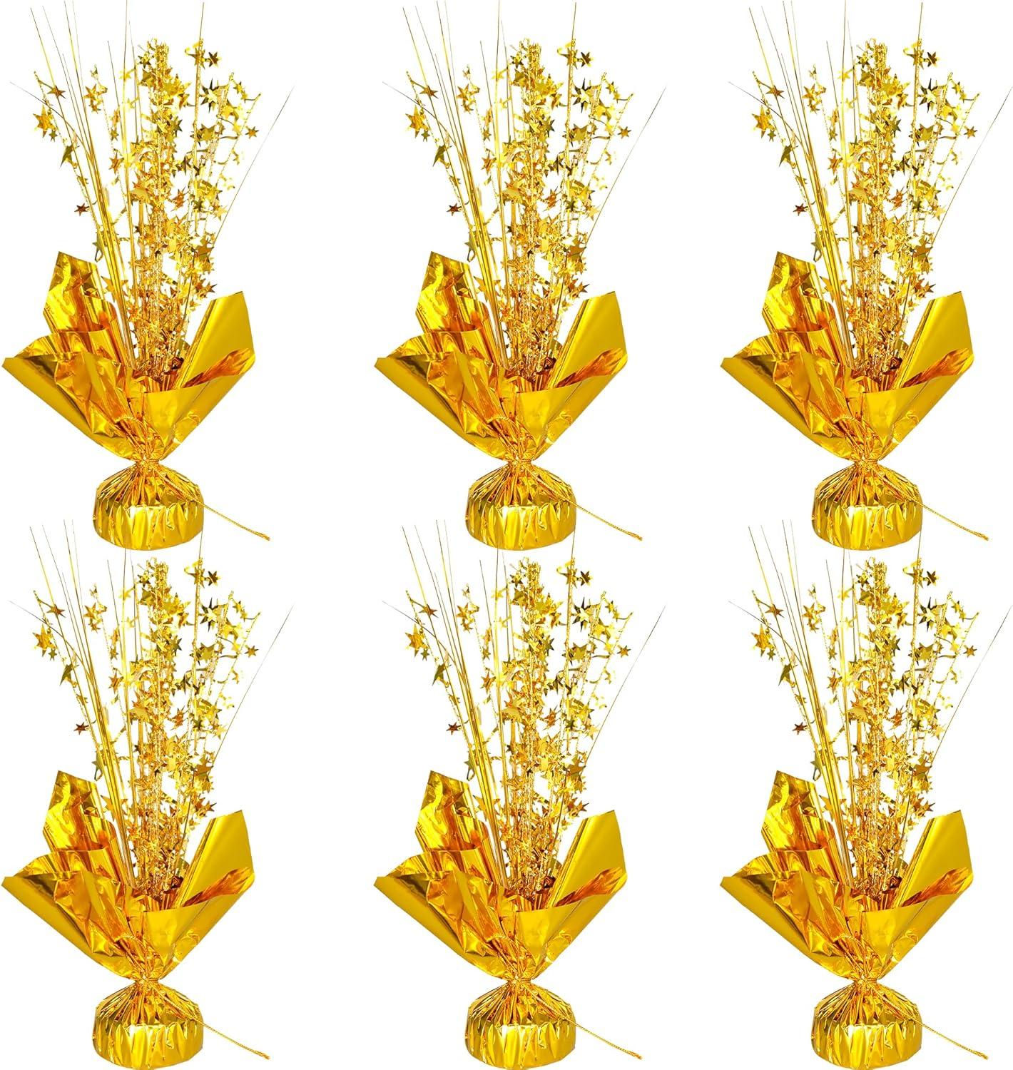 6 Sets Metallic Foil Spray Centerpiece with LED Lights Star Centerpieces for Tables Burst Metallic Glitter Foil Party Table Centerpieces for Party Event Anniversary Birthday Dining Table Decor