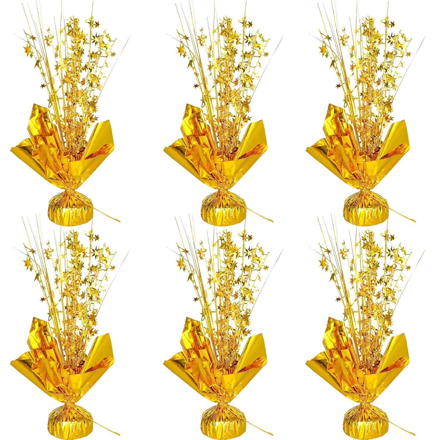 6 Sets Metallic Foil Spray Centerpiece with LED Lights Star Centerpieces for Tables Burst Metallic Glitter Foil Party Table Centerpieces for Party Event Anniversary Birthday Dining Table Decor