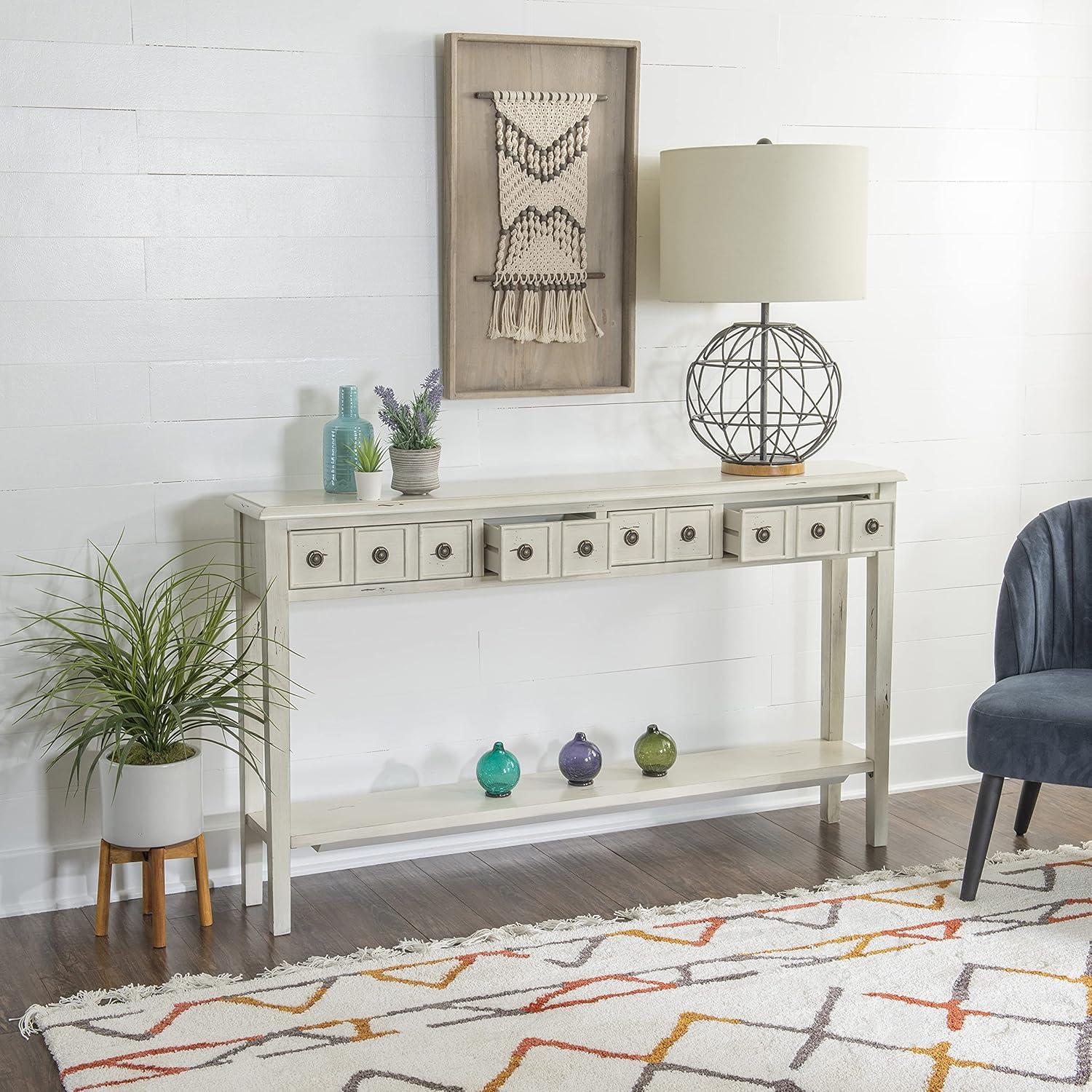 Linon Sadie Long Wood Console Table in Cream