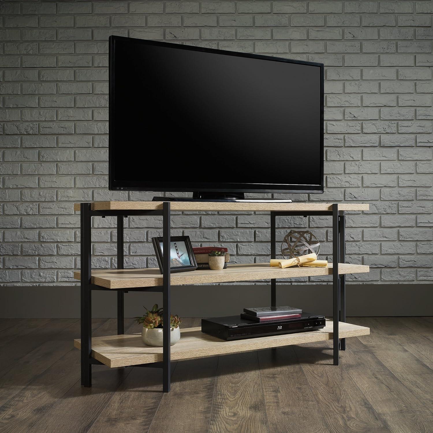 North Avenue TV Stand for TVs up to 42" Dark Brown - Sauder: Rustic Oak Console, 2 Shelves, Metal Frame