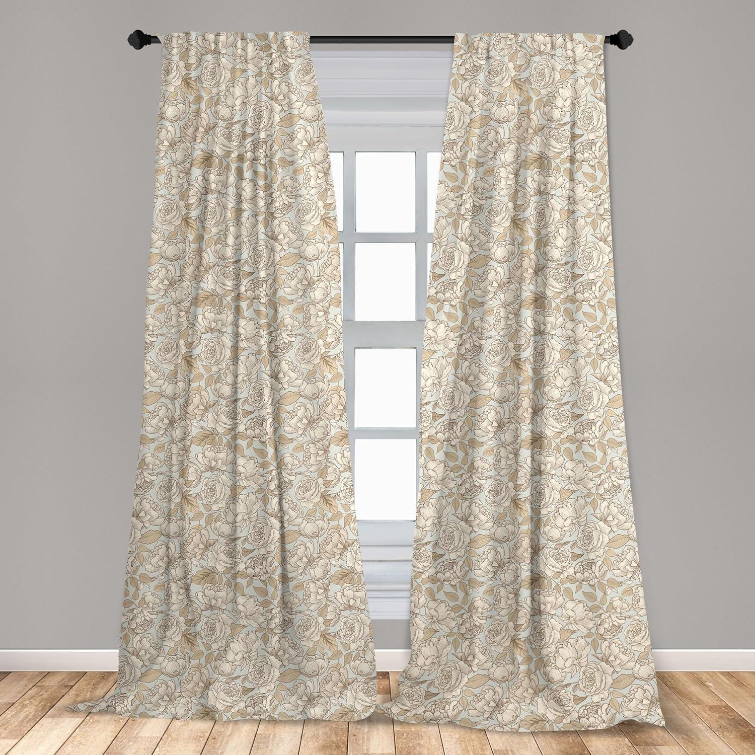 Ambesonne Beige Curtains, Wedding Bouquet Flora, Pair of 28"x63", Dust Beige Tan