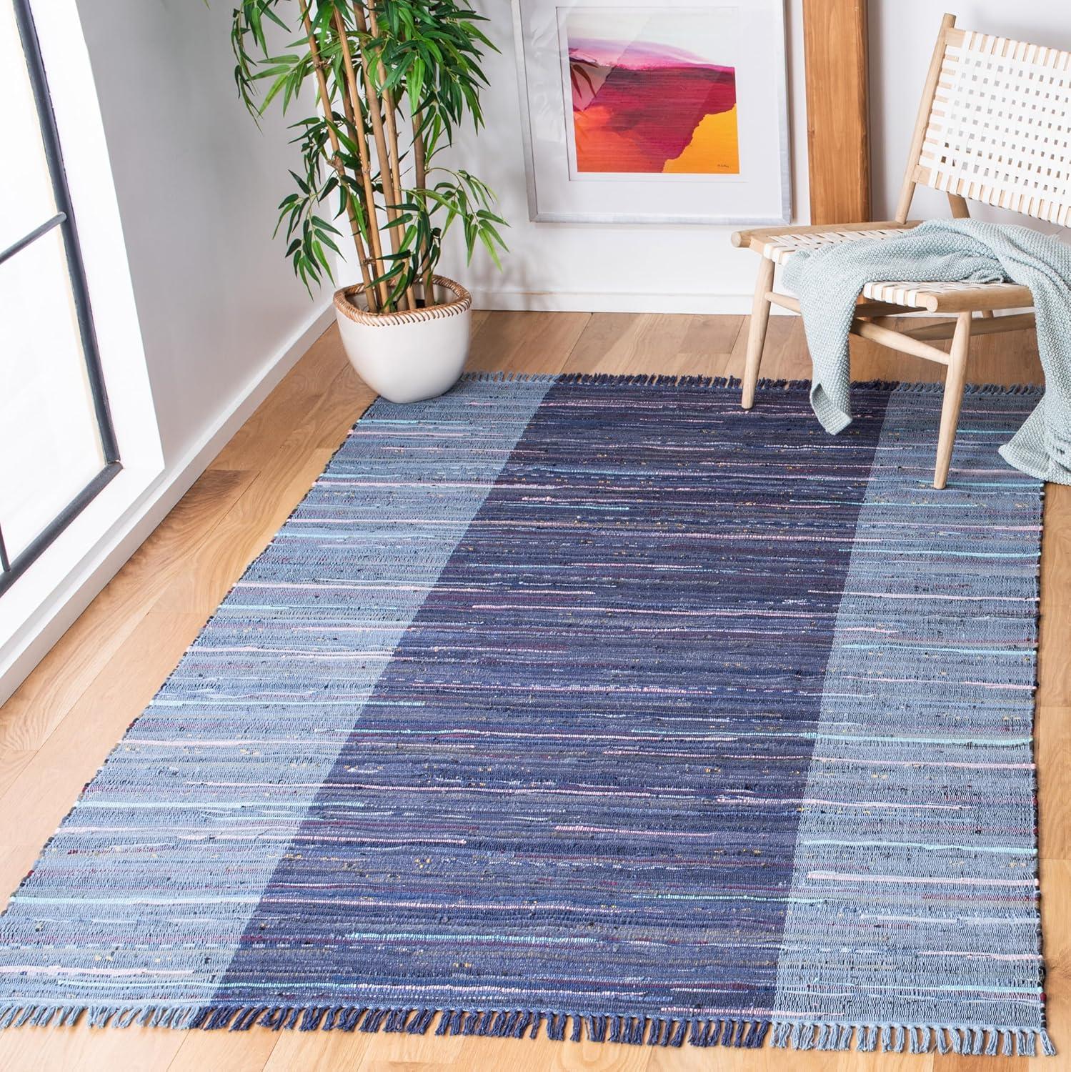 Rag Area Rug RAR122 Hand Woven Area Rug - Navy/Blue - 6'x9' - Safavieh.