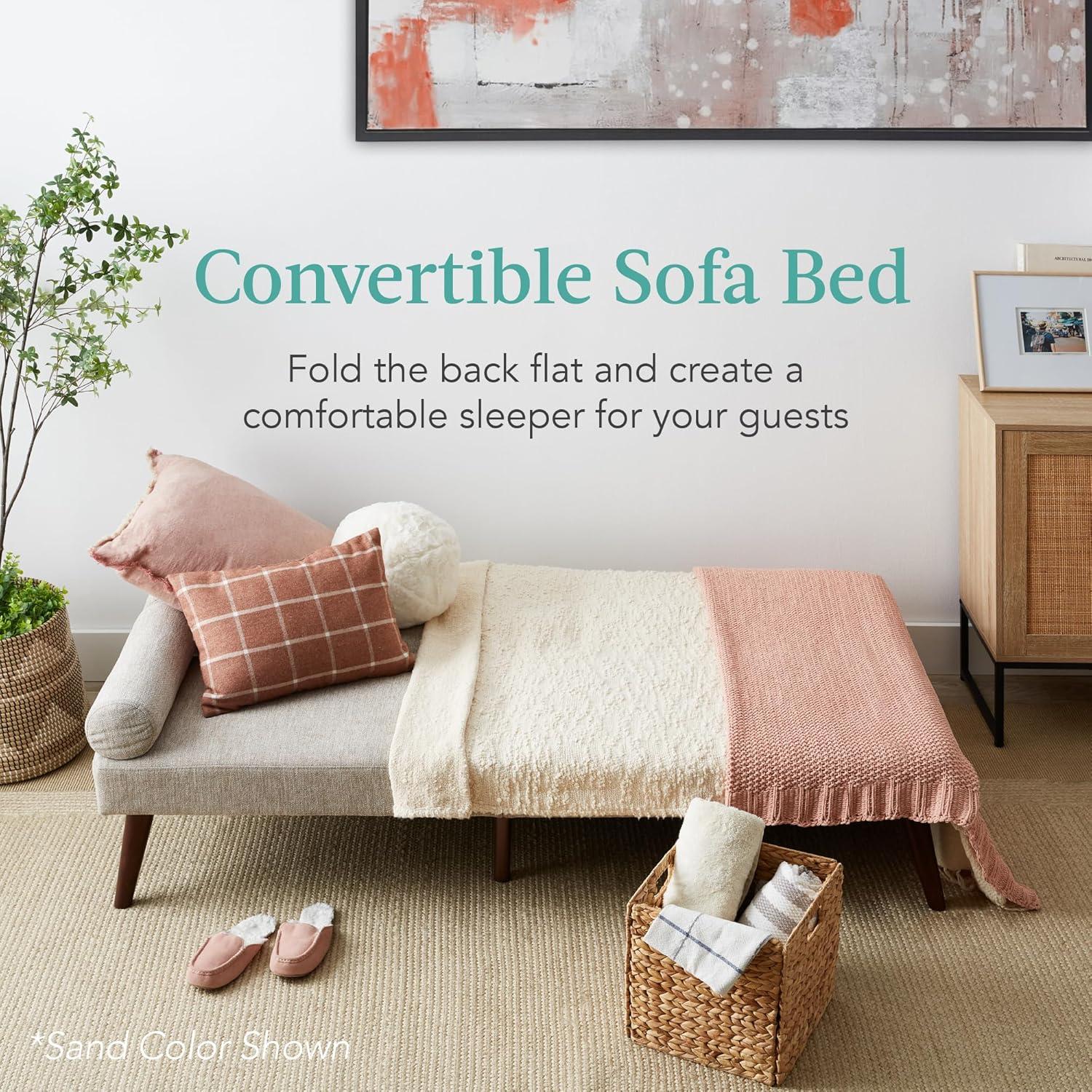 Best Choice Products Fabric Upholstered Convertible Futon w/ Rounded Armrests, Wooden Legs, 2 Cupholders - Gray