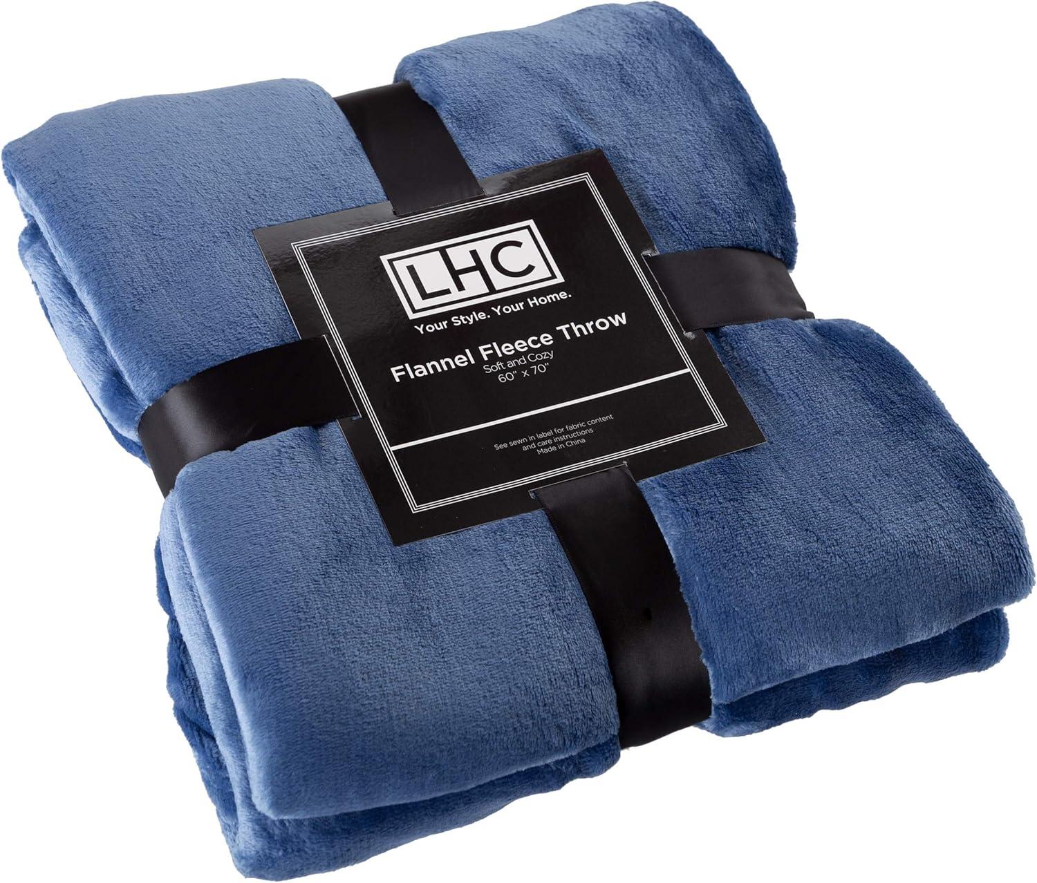 Flannel Fleece Throw Blanket- For Couch, Home Décor, Sofa & Chair- Oversized 60 x 70 - Lightweight, Soft & Plush Microfiber in Infinity Blue by LHC