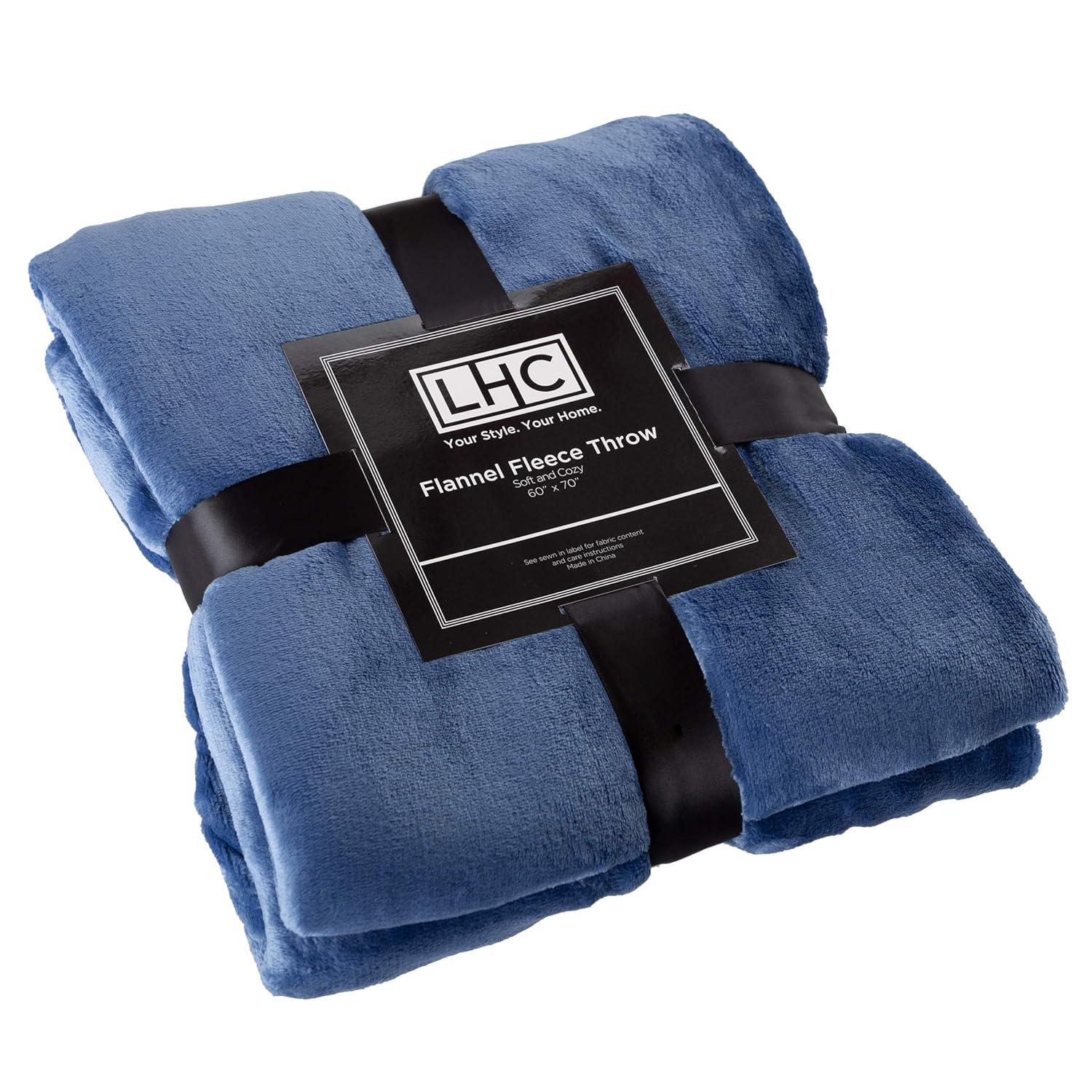 Flannel Fleece Throw Blanket- For Couch, Home Décor, Sofa & Chair- Oversized 60 x 70 - Lightweight, Soft & Plush Microfiber in Infinity Blue by LHC