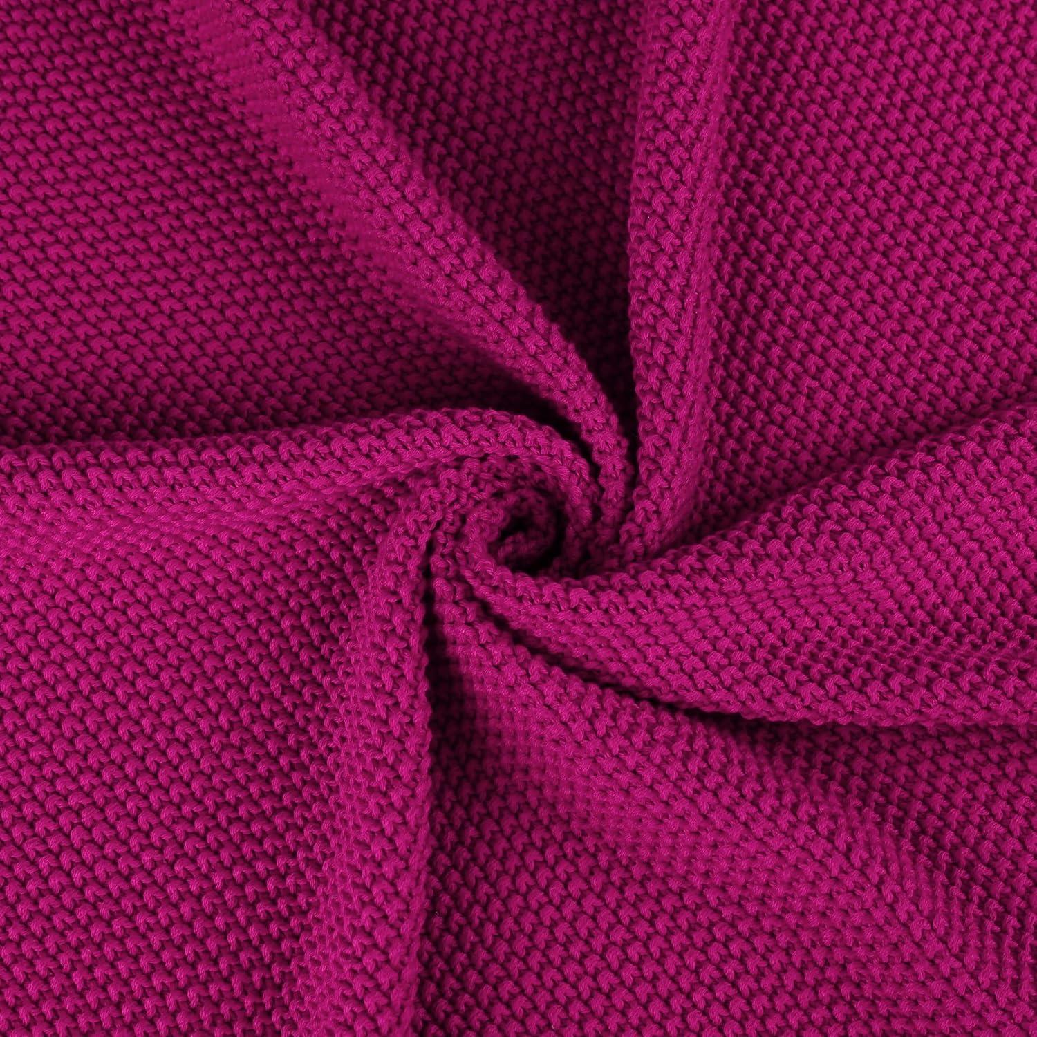 PiccoCasa Sofa Couch Solid Lightweight Cotton Knit Soft Throw Blanket Fuchsia Throw (50" * 60")