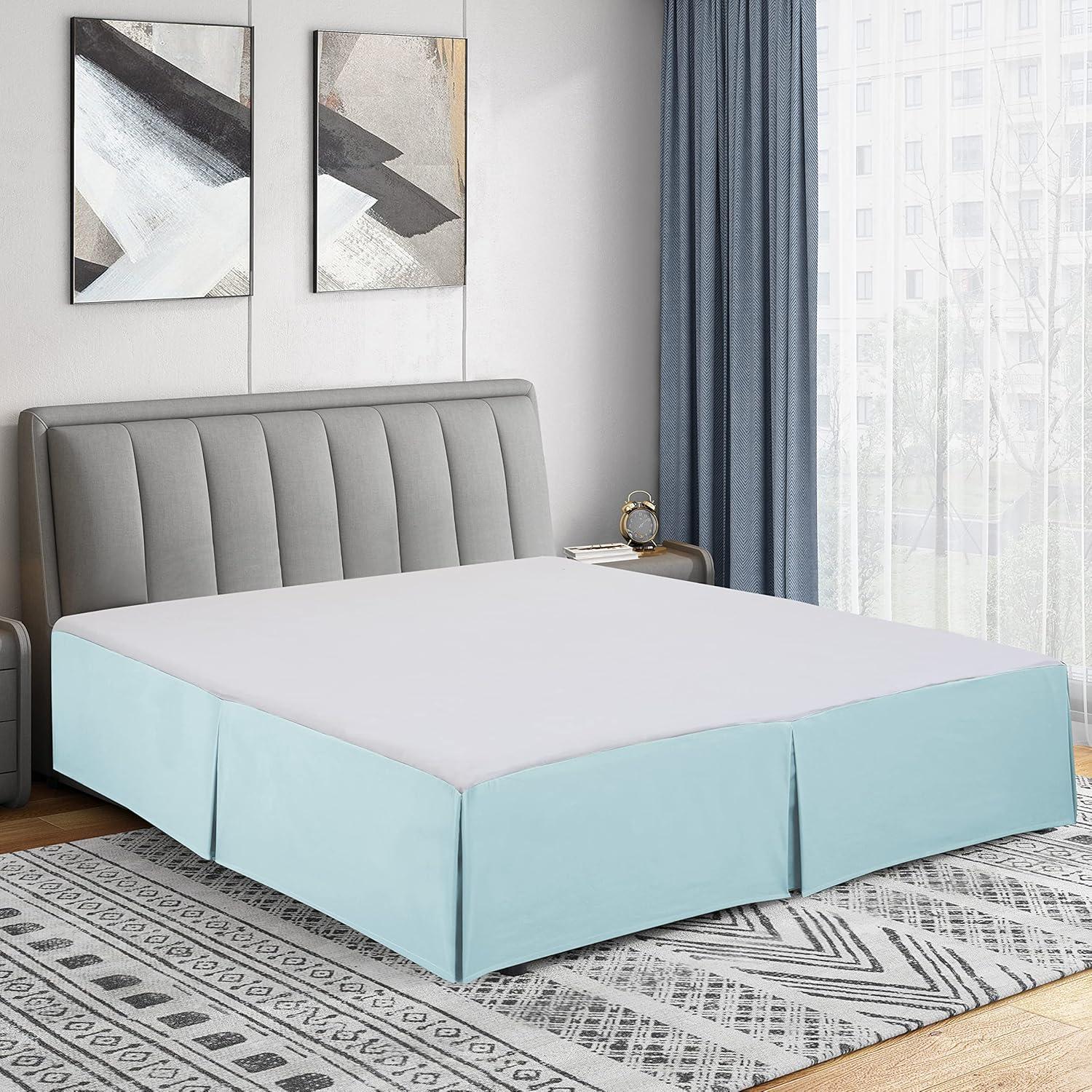 Aqua Twin Polyester Pleated Bed Skirt with Split Corners