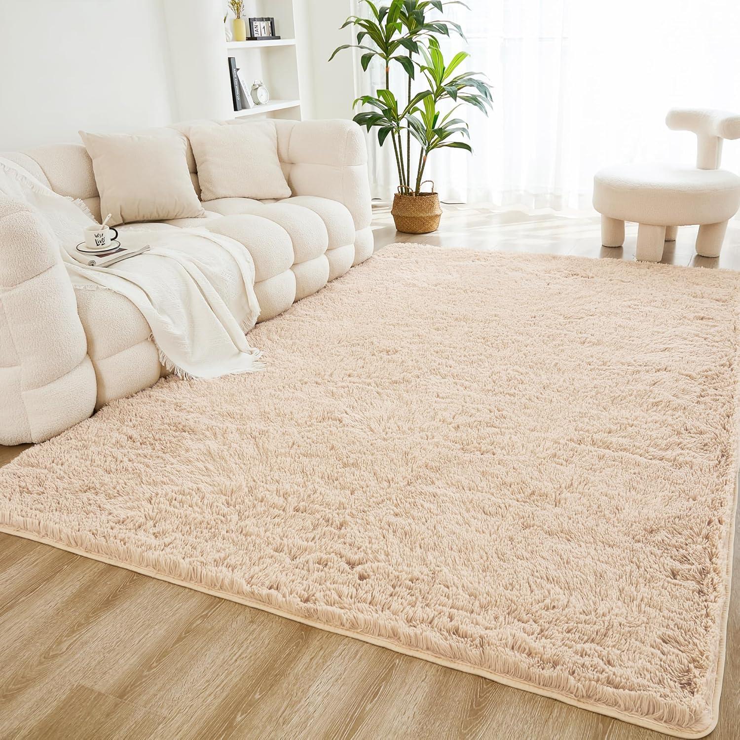 Beige 5x8 Faux Fur Shaggy Area Rug