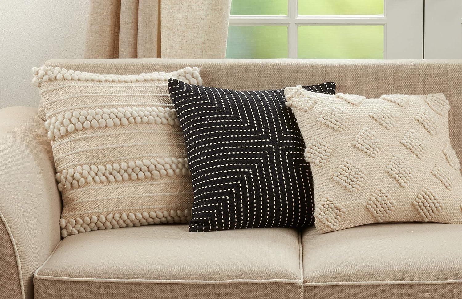 Black Cotton Patchwork Stitch Euro Pillow Cover