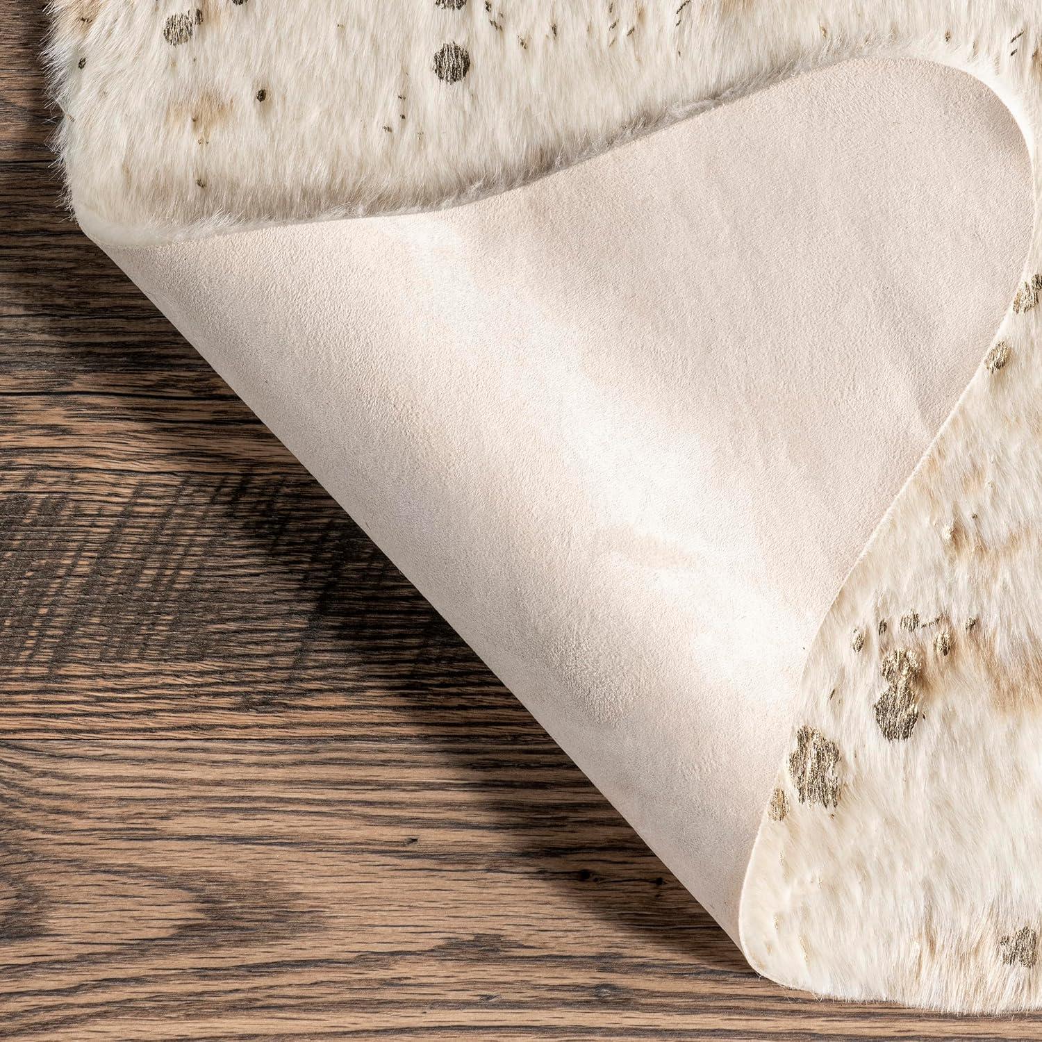 Nuloom Iraida Animal Print Shaped 4x5 Indoor Area Rug for Living Room Bedroom Dining Room Kitchen, Gold/Off White