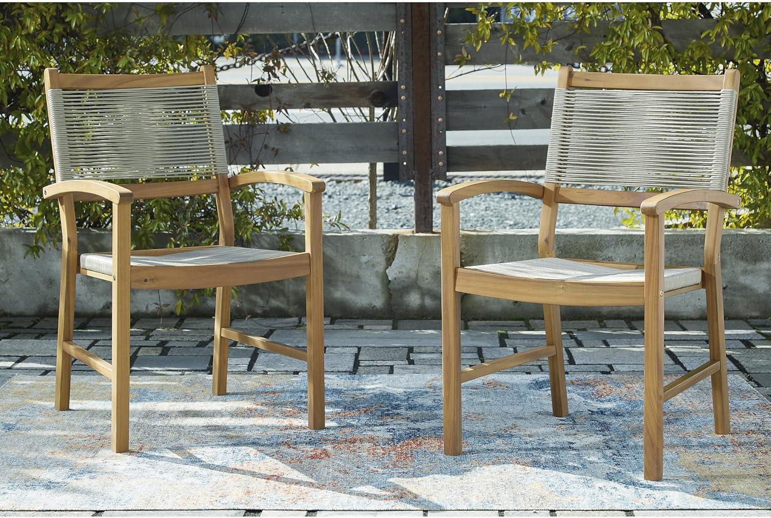 Signature Design by Ashley Janiyah Rope Back Outdoor Dining Arm Chair (Set of 2), Light Brown