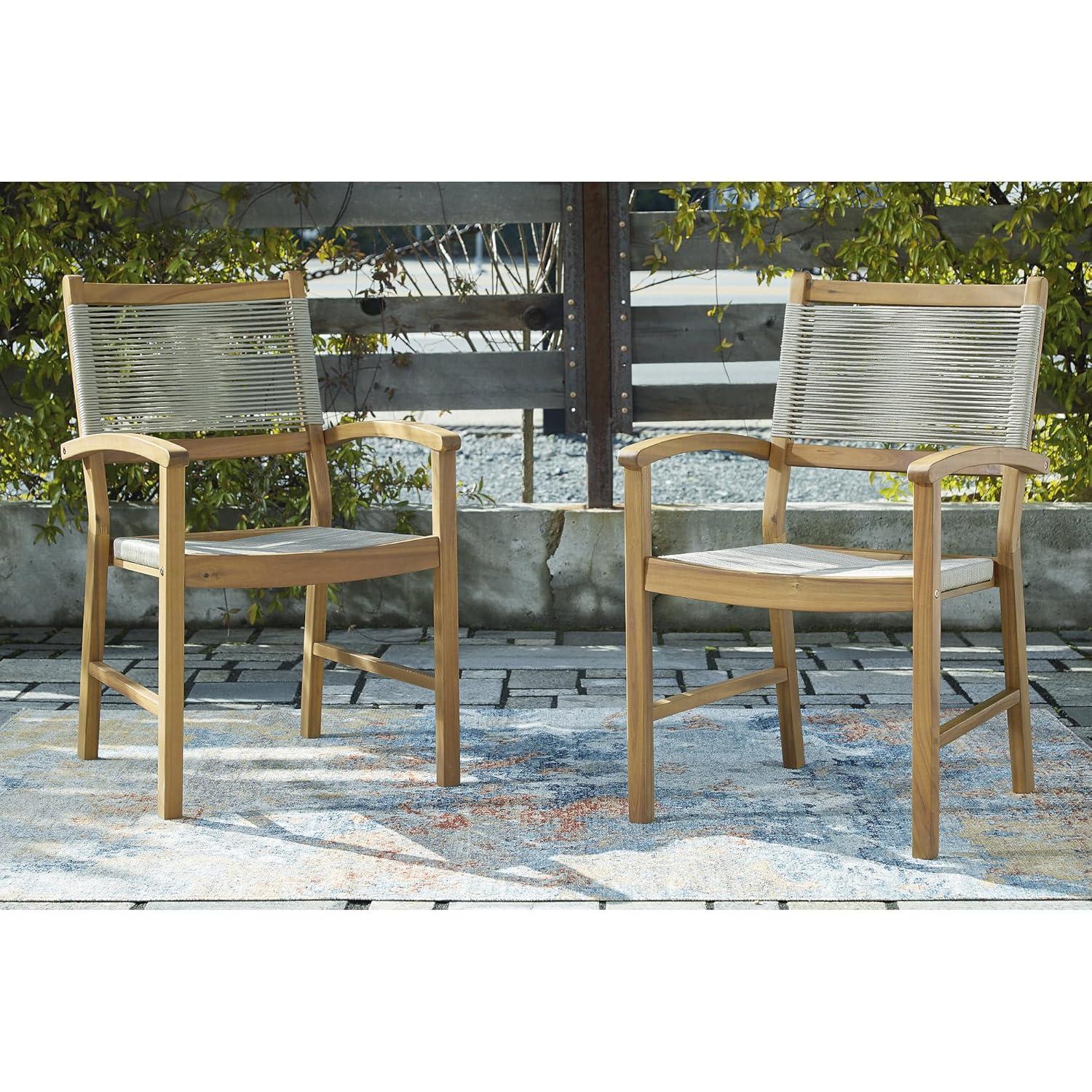 Signature Design by Ashley Janiyah Rope Back Outdoor Dining Arm Chair (Set of 2), Light Brown