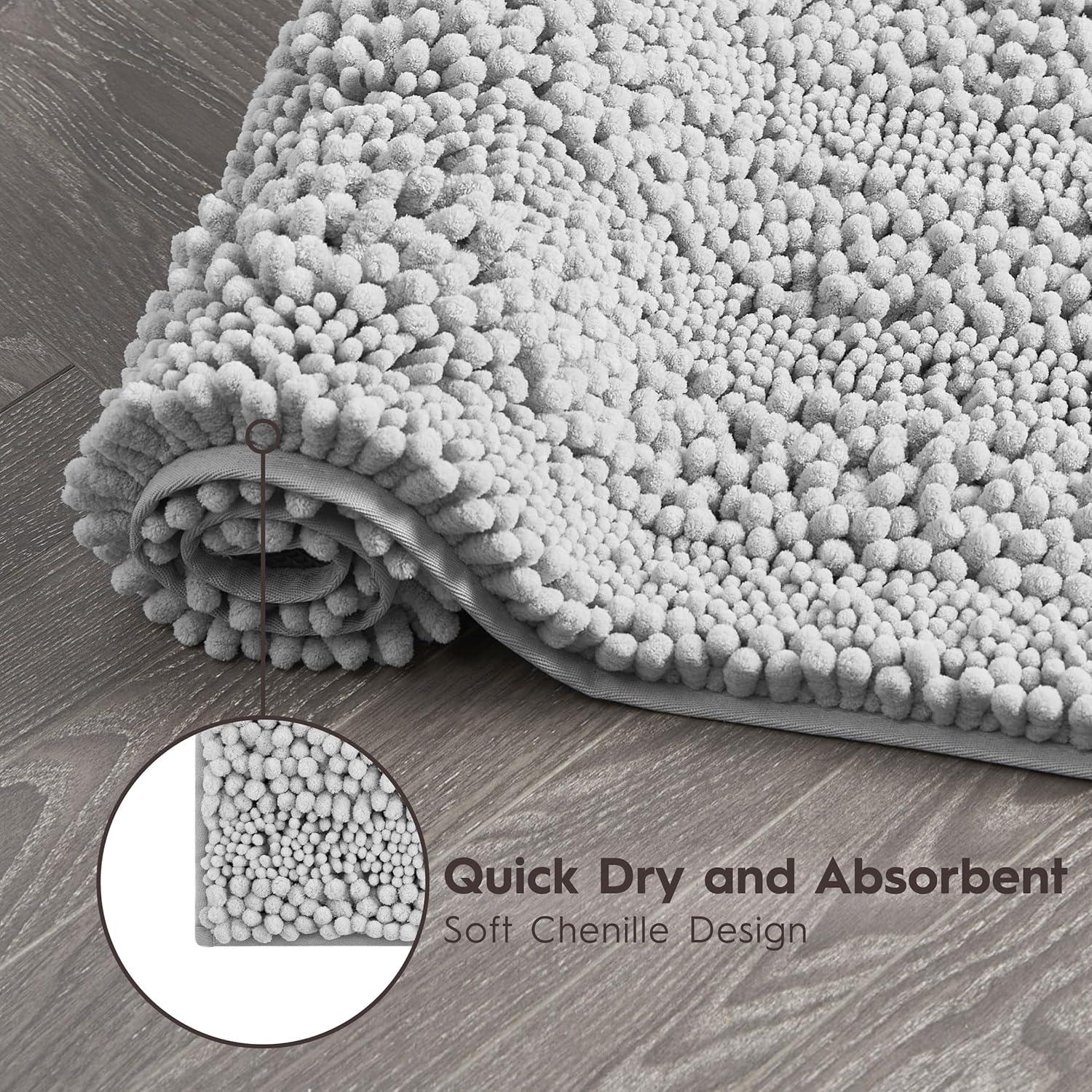 Laura Ashley – Astor Chenille Bath Mats | Set of 2| 100% Polyester | Premium Bathroom Décor | Machine Washable | TPR Backing | Measures 17” x 24” and 20” x 34” | Light Grey
