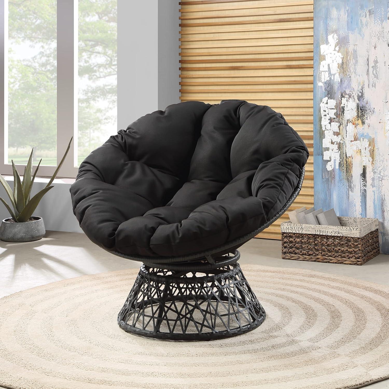 Black Handcrafted Metal Swivel Papasan Chair