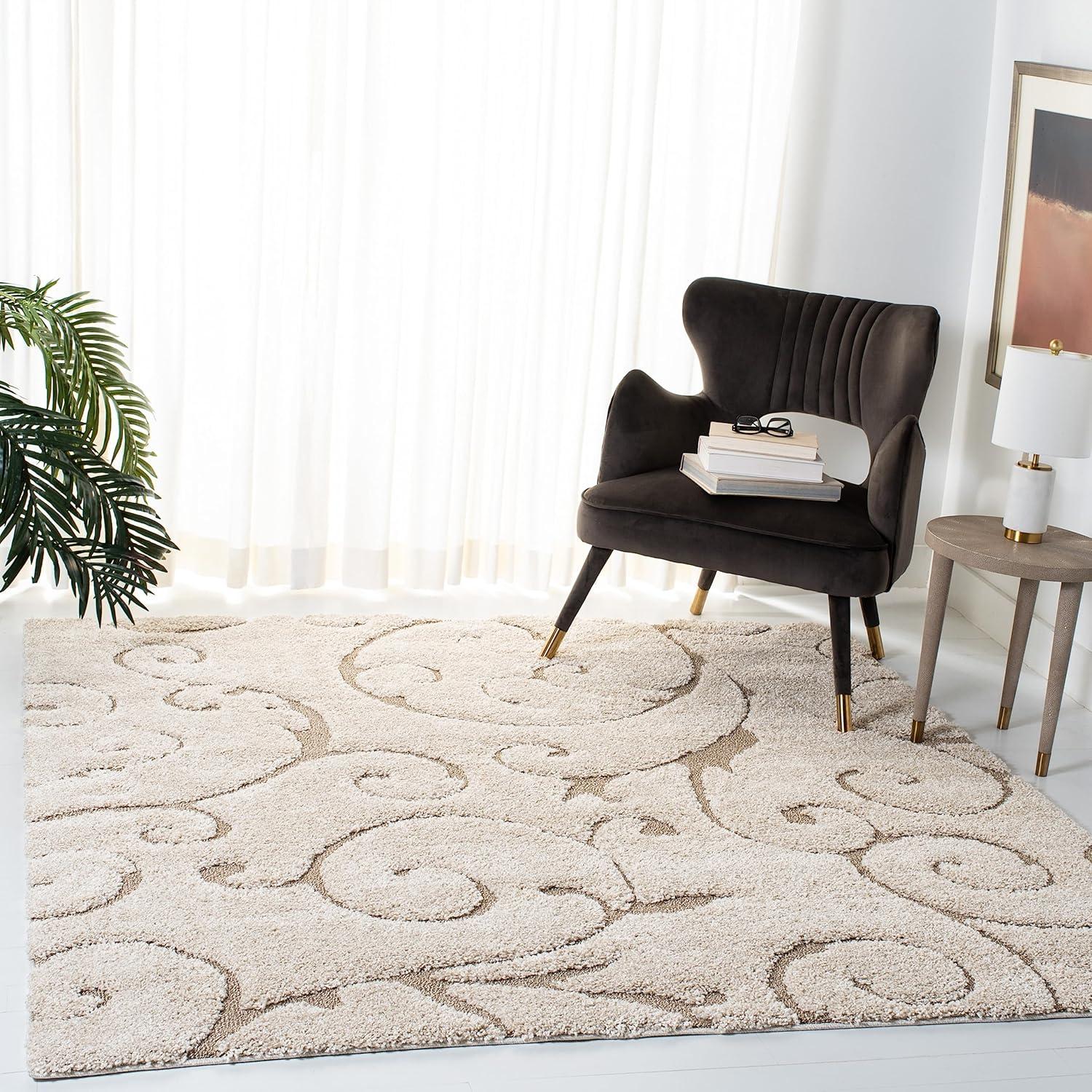 Florida Shag SG455 Power Loomed Indoor Area Rug - Cream/Beige - 6'7"x6'7" - Safavieh.