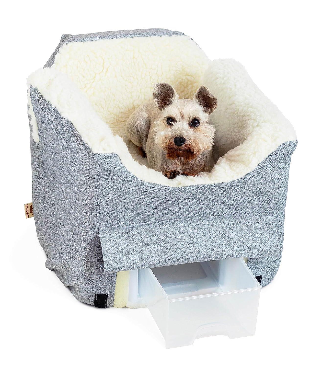 Medium Gray Soft-Sided Elevated Dog Car Seat with Sherpa Interior