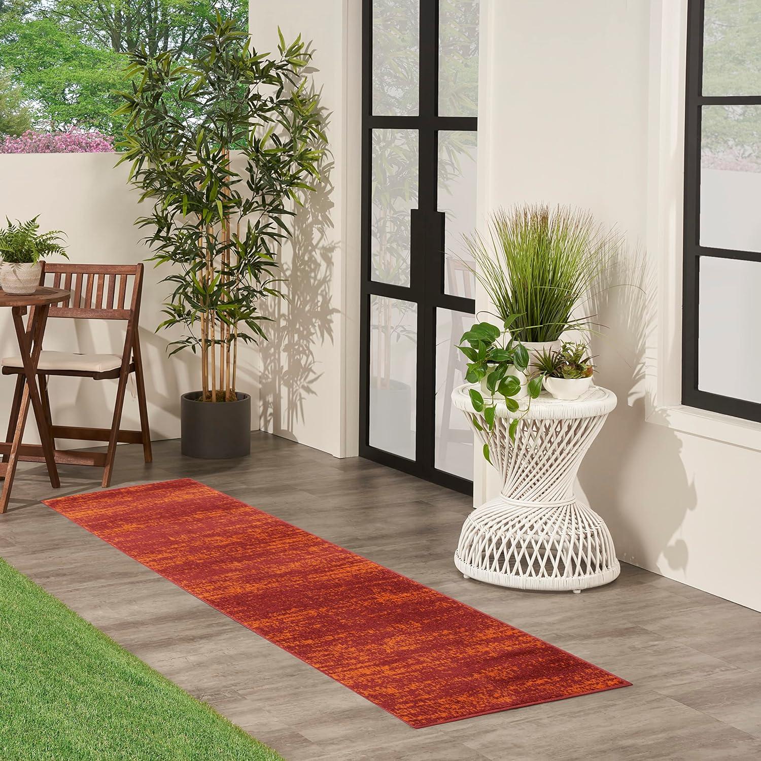 Nourison Essentials 2' x 6' Red Modern Indoor/Outdoor Rug