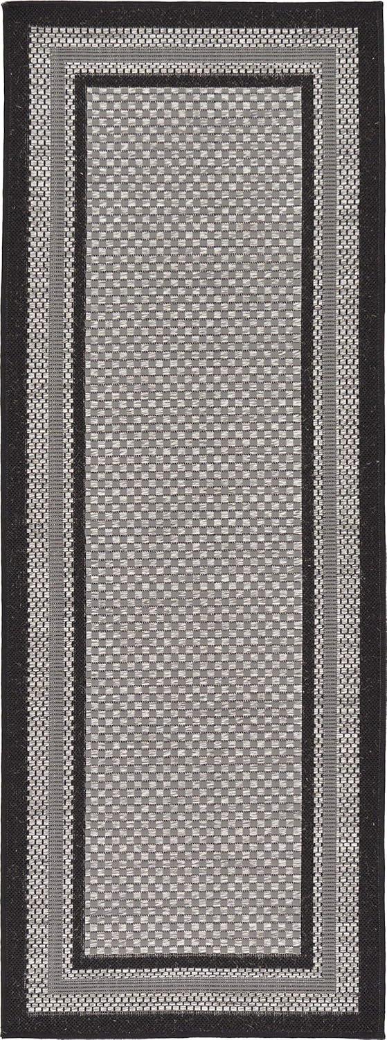Unique Loom Outdoor Border Collection Area Rug - Multi Border (2' 2" x 6' 1" Runner Gray/Black)