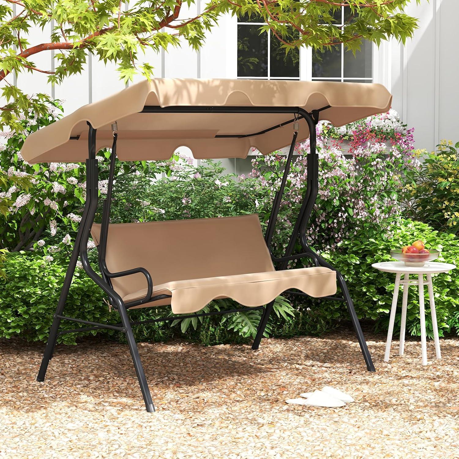 Arlmont & Co. Arlmont & Co. Patio 3 Seats Canopy Swing Glider Hammock Steel Frame Cushioned Backyard
