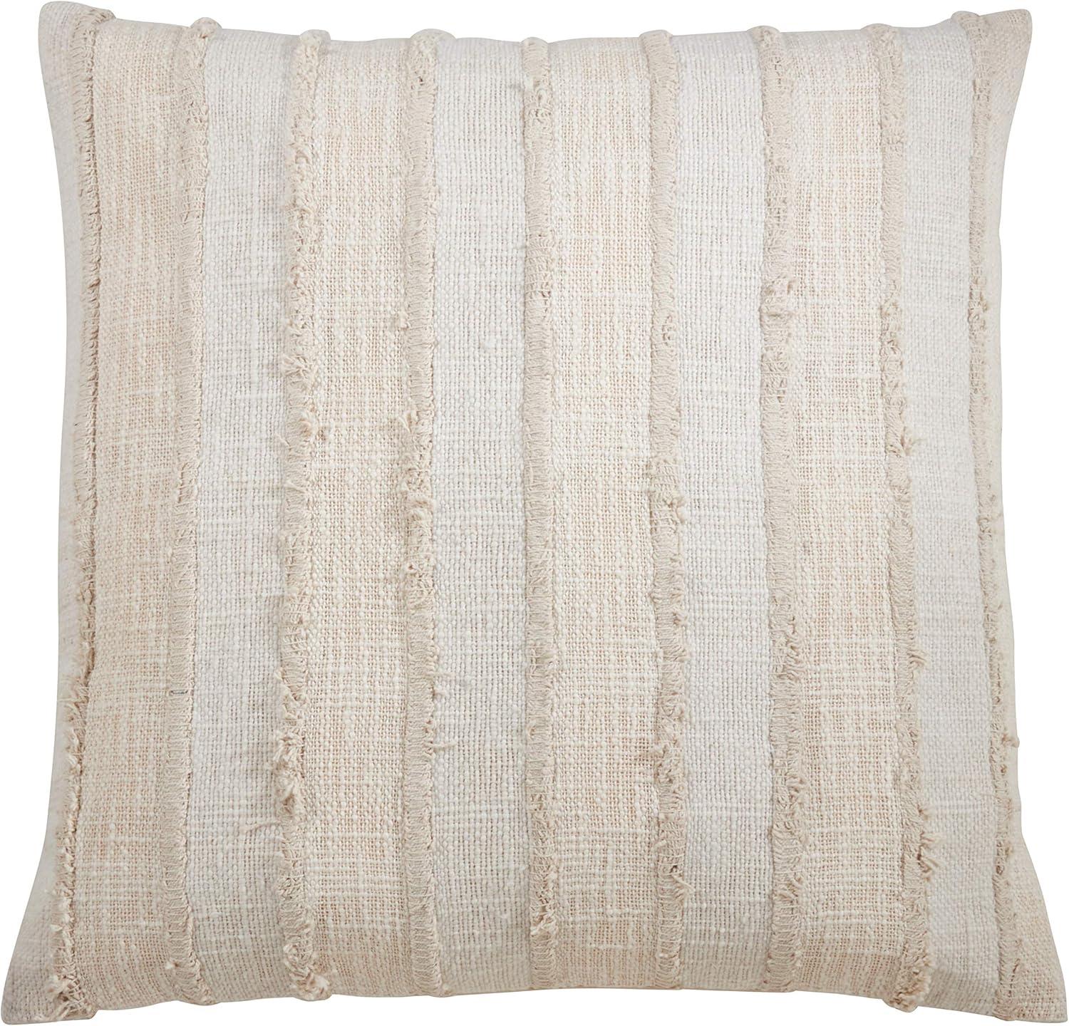 Ivory Cotton Fringe Stripe 22" Square Throw Pillow