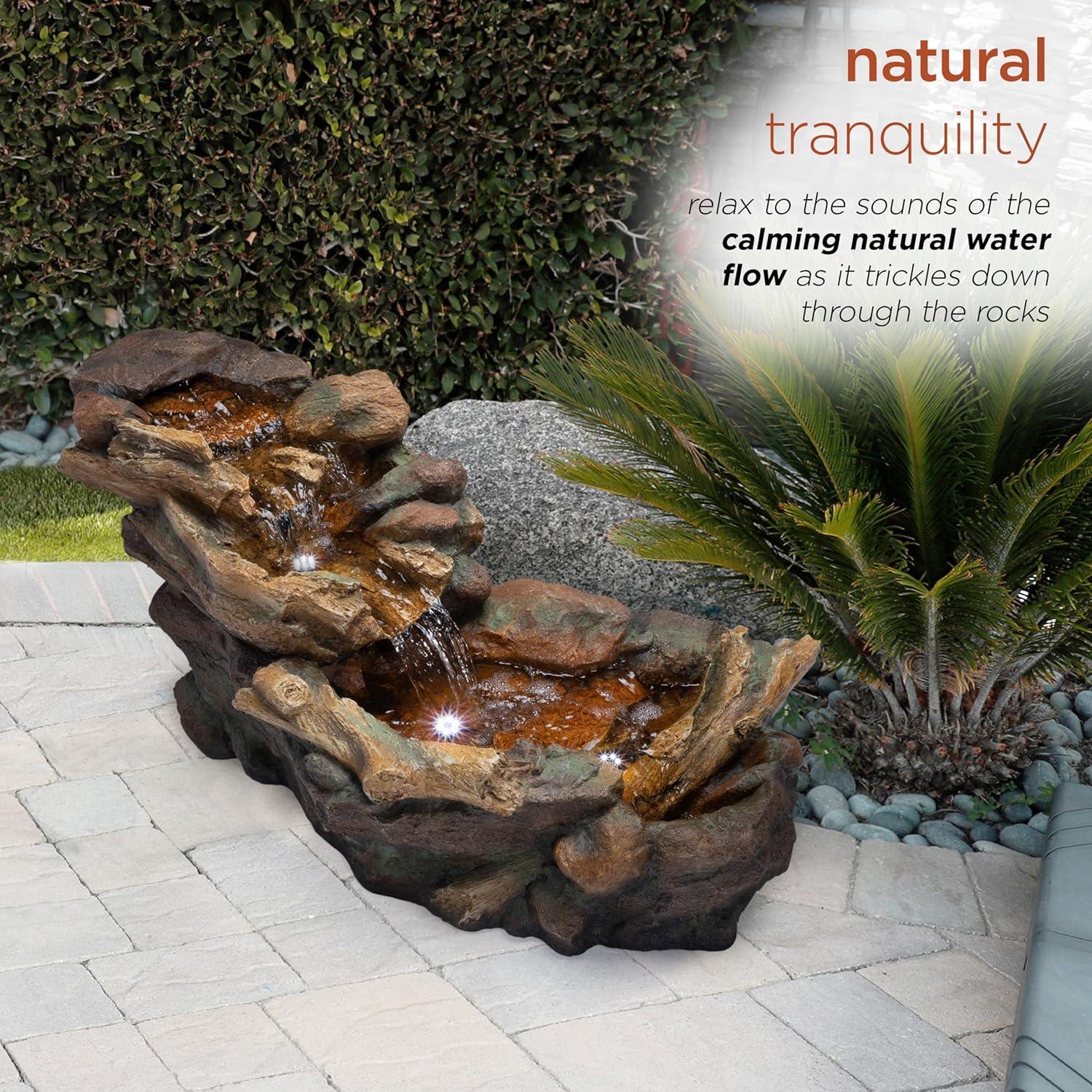 20" Cascading Stone River Fountain with LED Lights Cool White - Alpine Corporation: Indoor/Outdoor Decor, No Assembly Required